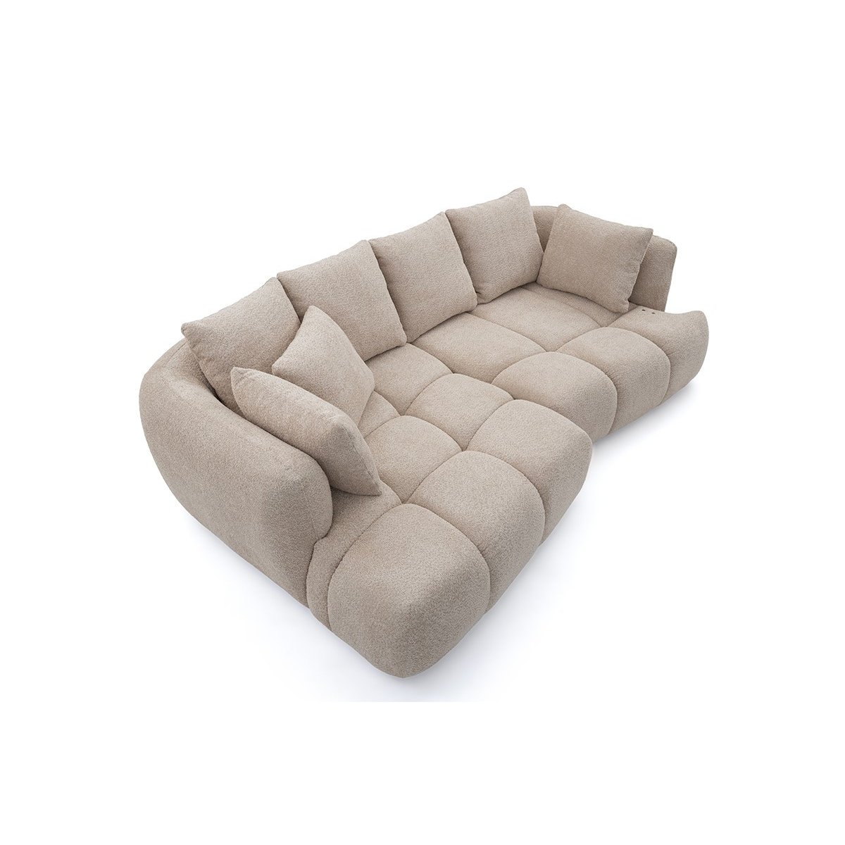 Canapé d'angle convertible 3 places en tissu bouclette, AUDE beige, BOBOCHIC
