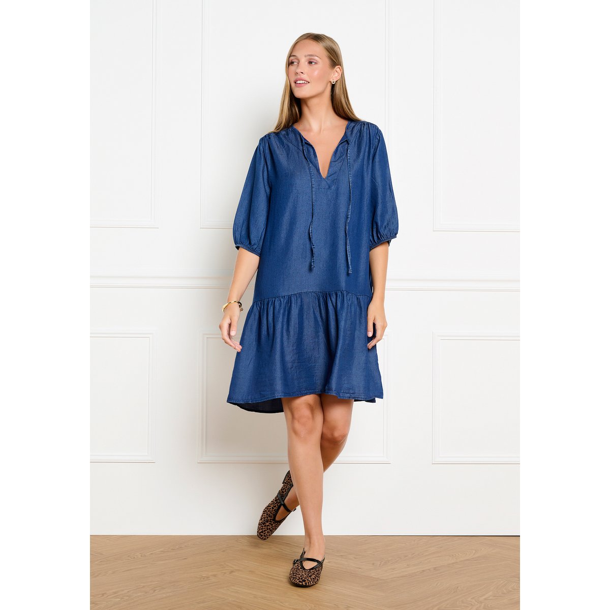 Robe babydoll Tencel volantée dark blue, LOLALIZA