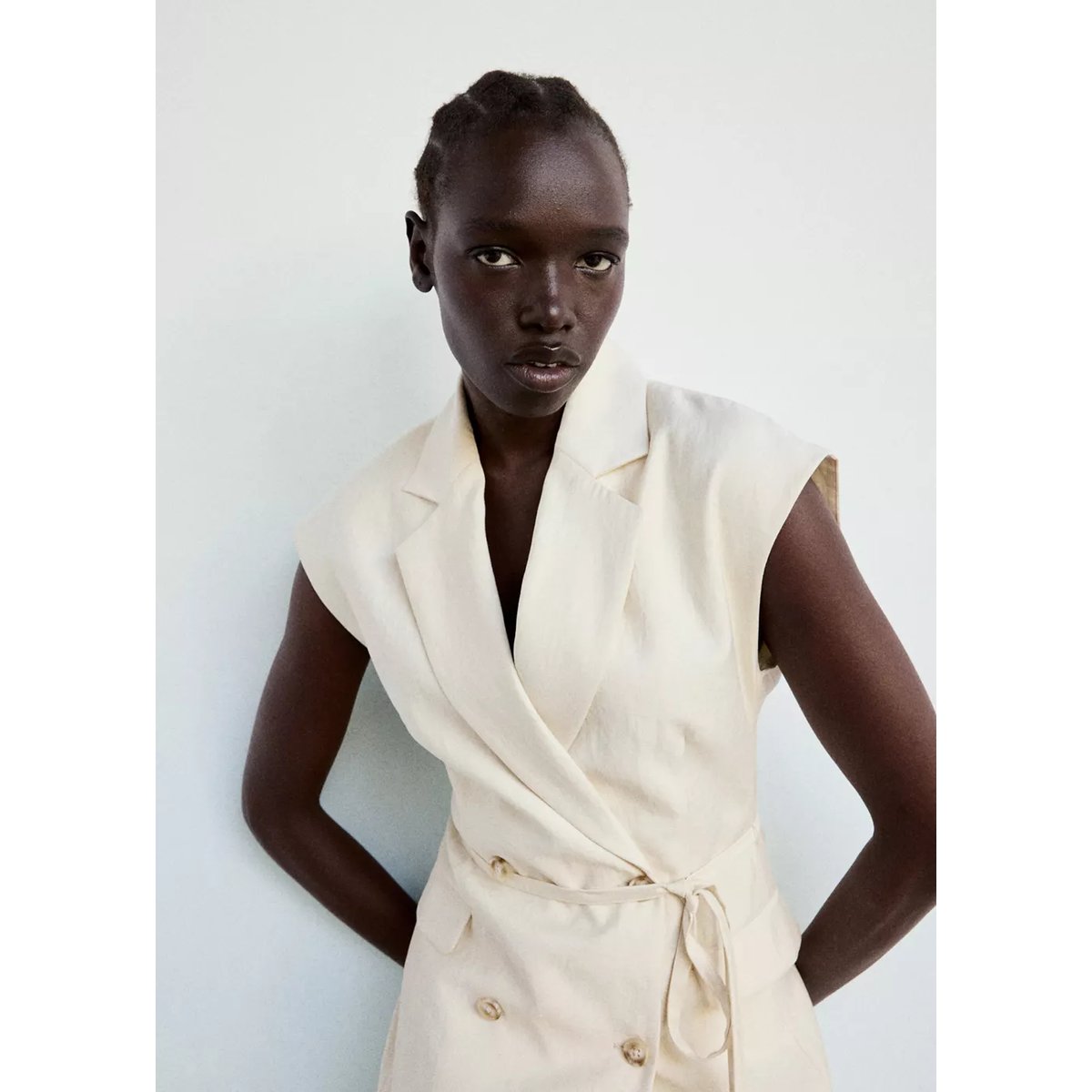 Robe courte cache-cœur écru, MANGO