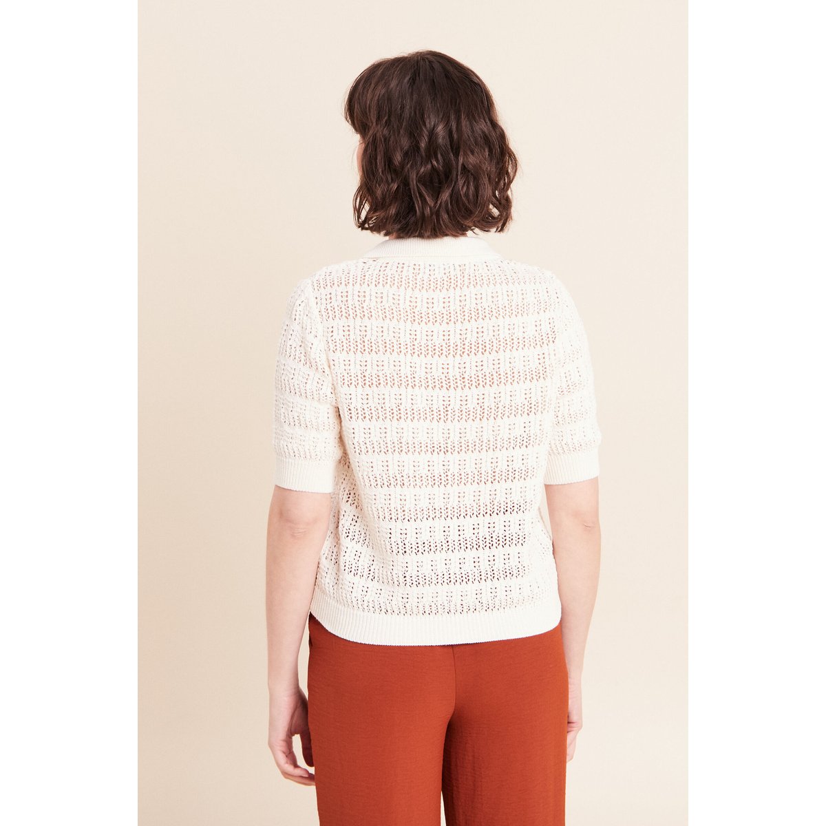 Pull col chemise manches courtes ecru, BREAL
