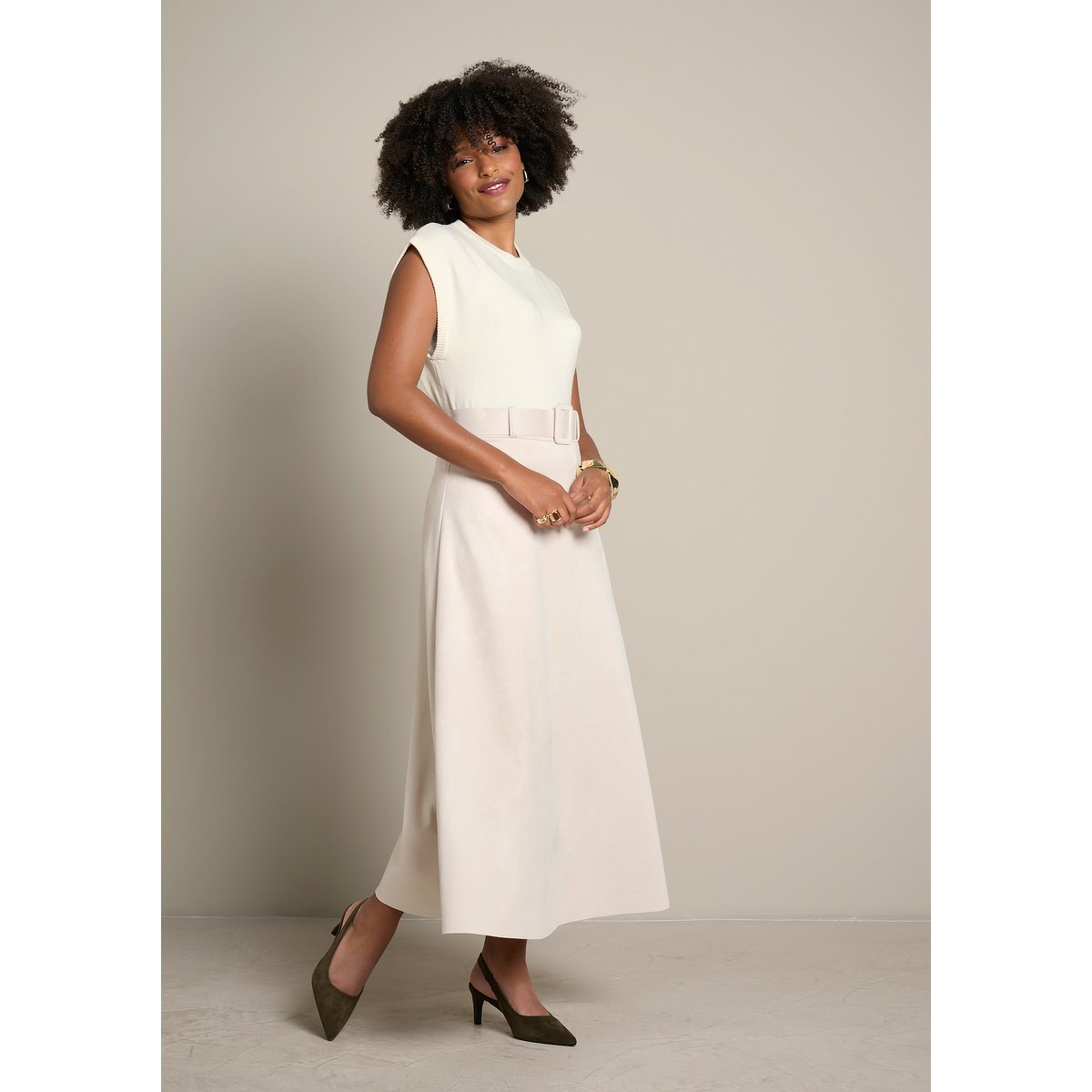 Jupe longue évasée lt beige, LOLALIZA