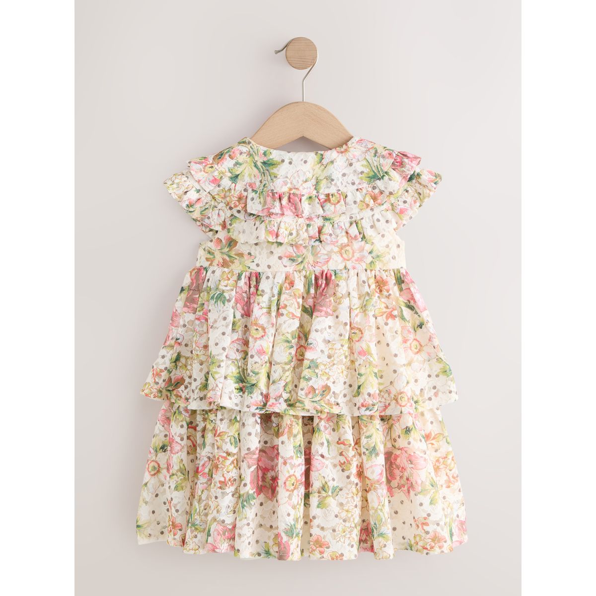 Robe sans manches à volants et col dentelle motif fleurs, NEXT