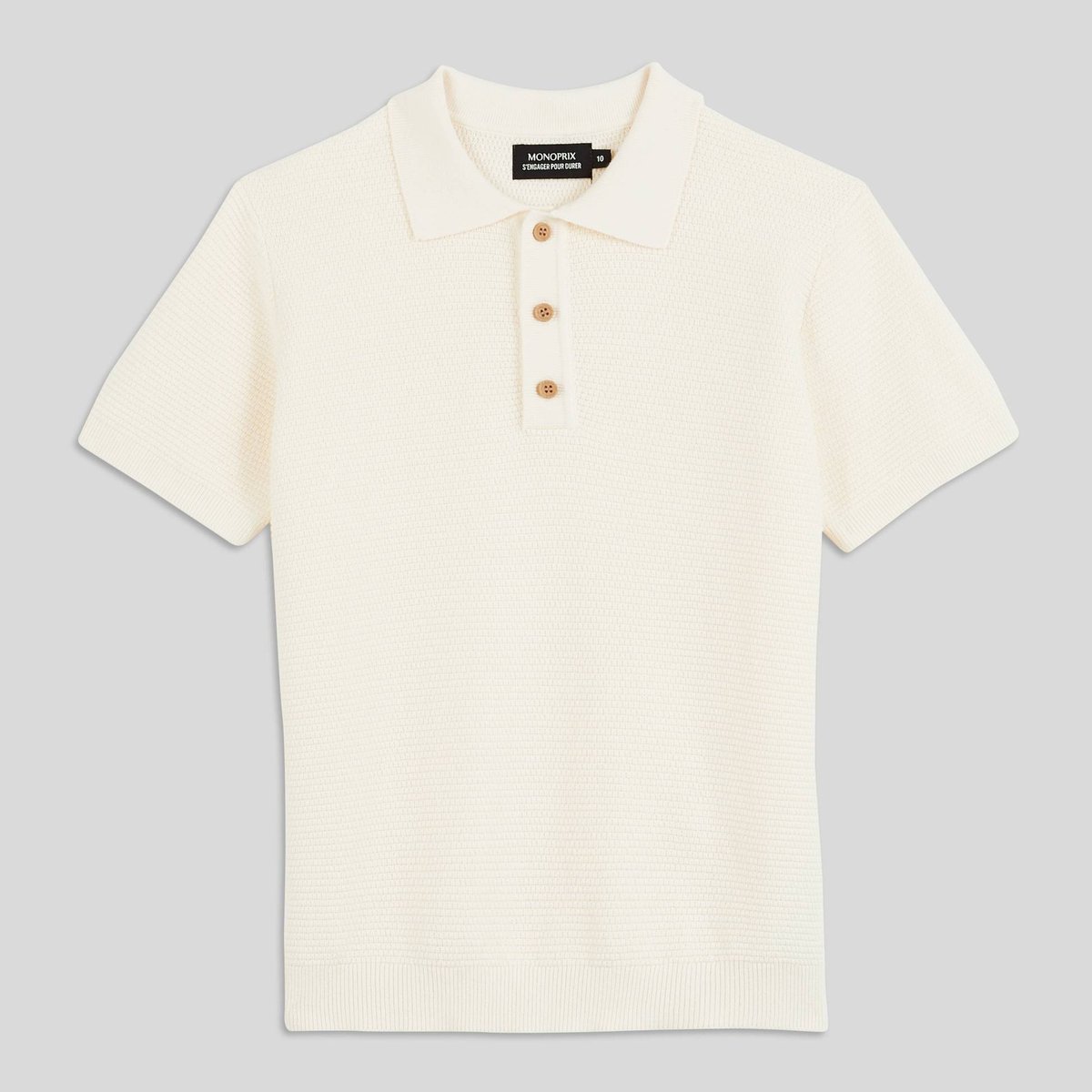 Polo maille manches courtes uni naturel, MONOPRIX