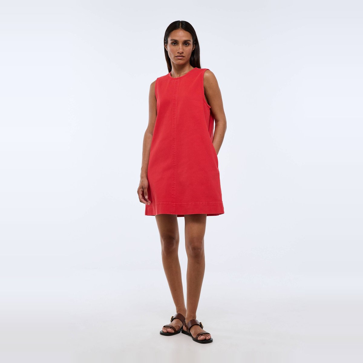 Robe courte en denim en coton BIO GOTS rouge, MONOPRIX