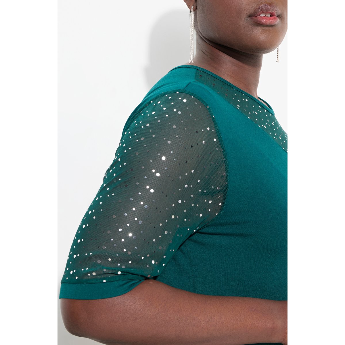 T-shirt à coupe Classic Fit. Voile en mesh vert foncé, ULLA POPKEN
