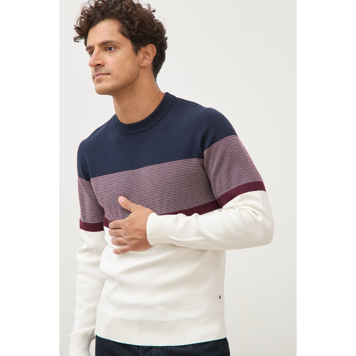 Pull fin col rond manches longues bleu marine, BONOBO