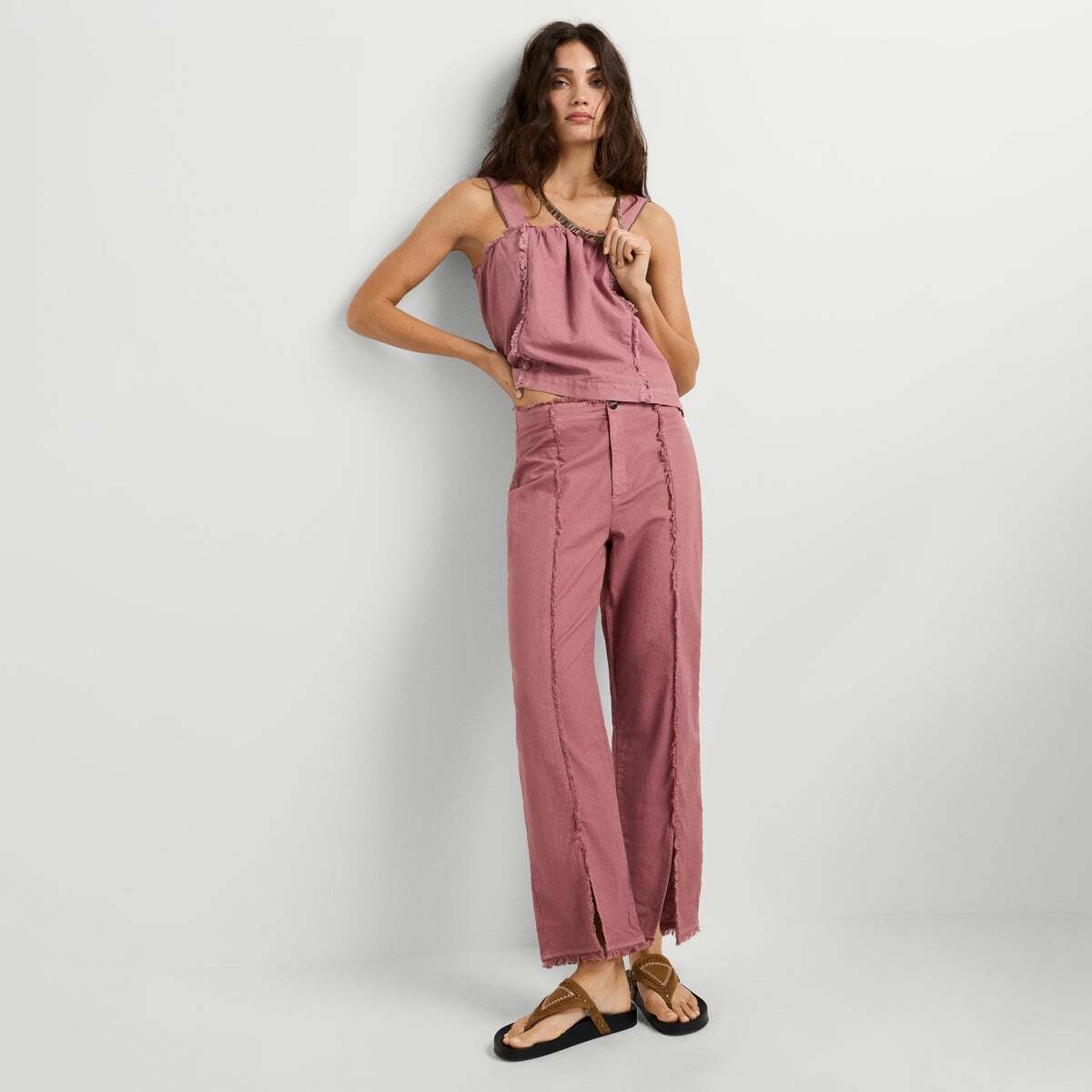 Pantalon Droit Teint En Pièce rose foncé, PEPE JEANS