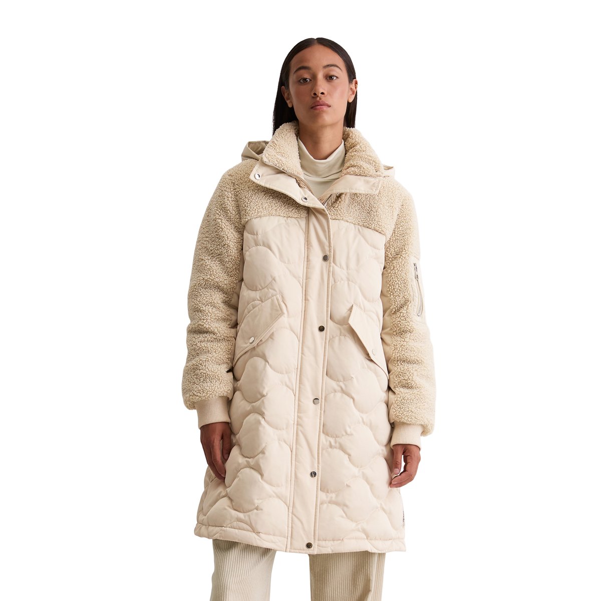 Parka en duvet relaxed avec des détails décontractés en peluche Teddy beige, MARC O'POLO