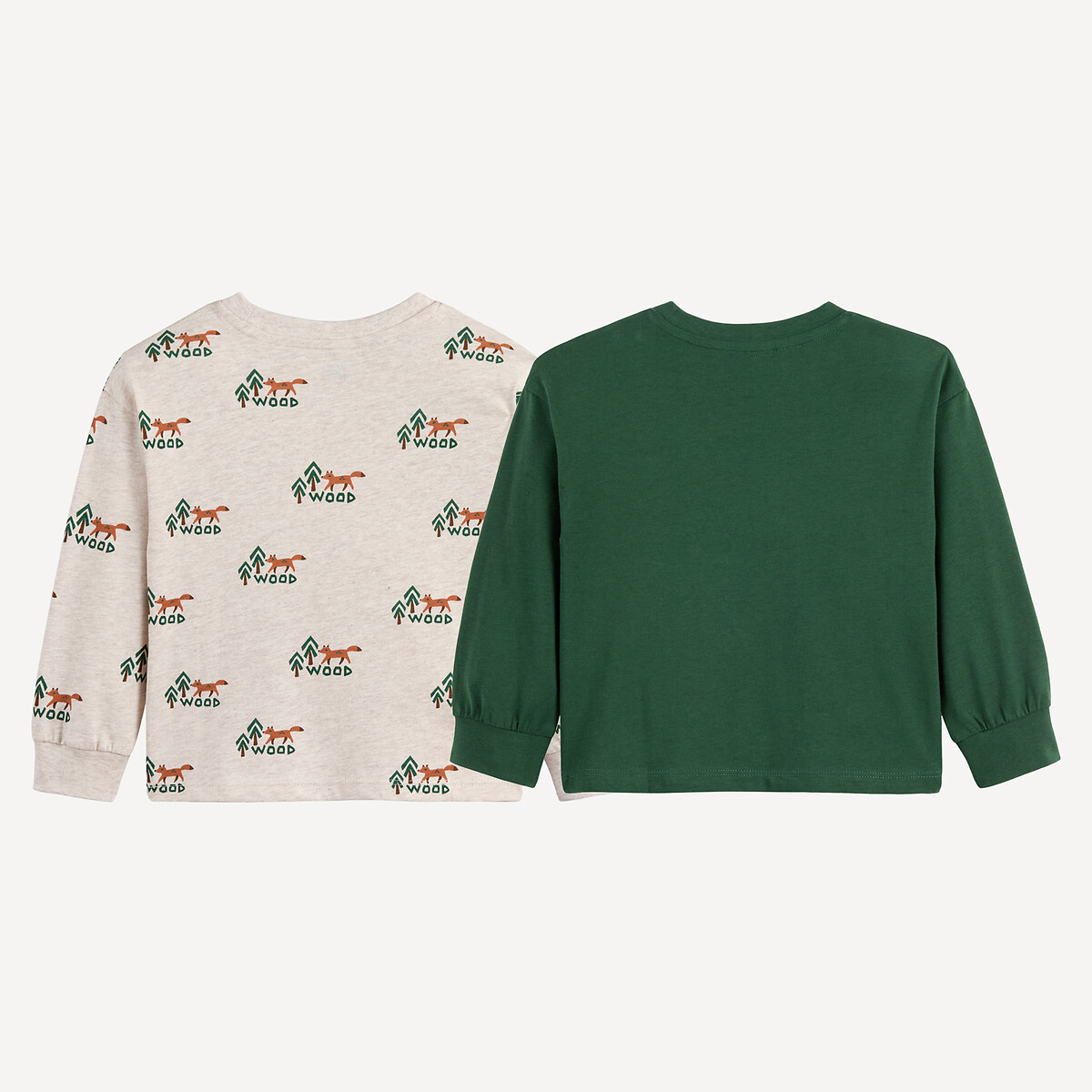 Pack of 2 T-Shirts with Long Sleeves blue print+green, LA REDOUTE COLLECTIONS