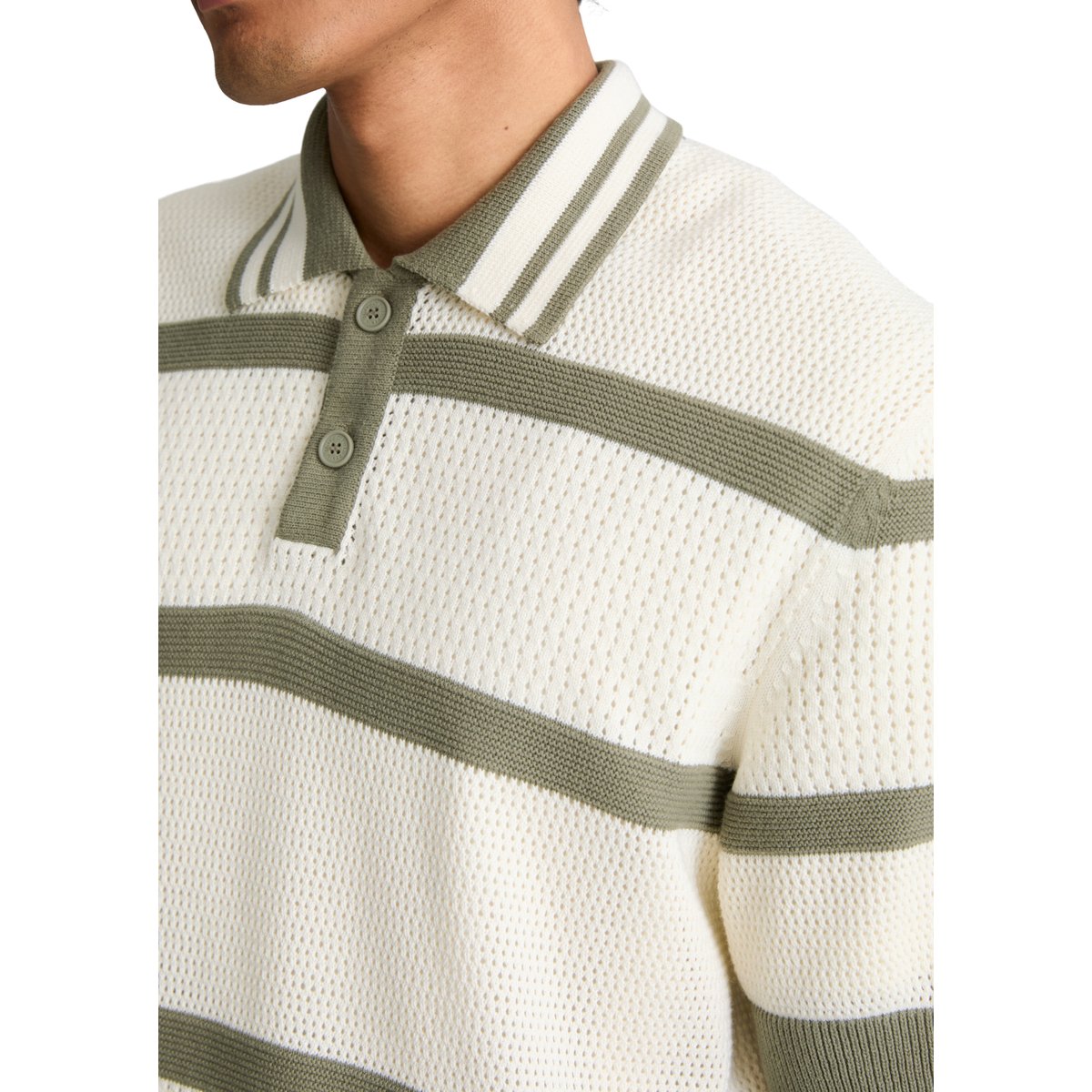 Polo en tricot régulier avec des variations de tricot et des rayures blanc/vert, MARC O’POLO DENIM
