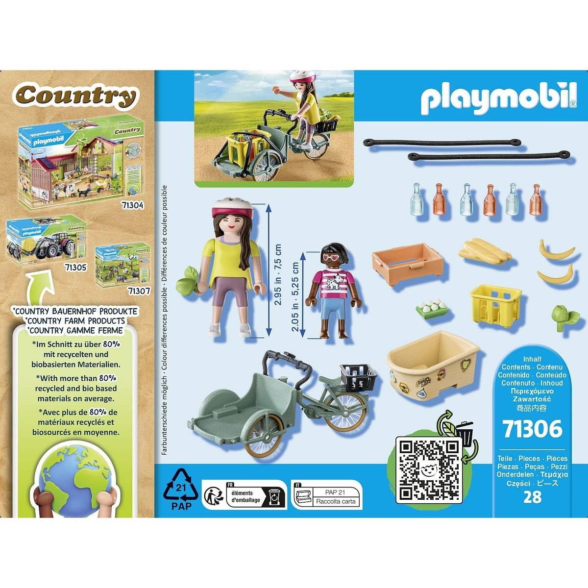 Cycliste avec vélo et remorque avant multicolore, PLAYMOBIL