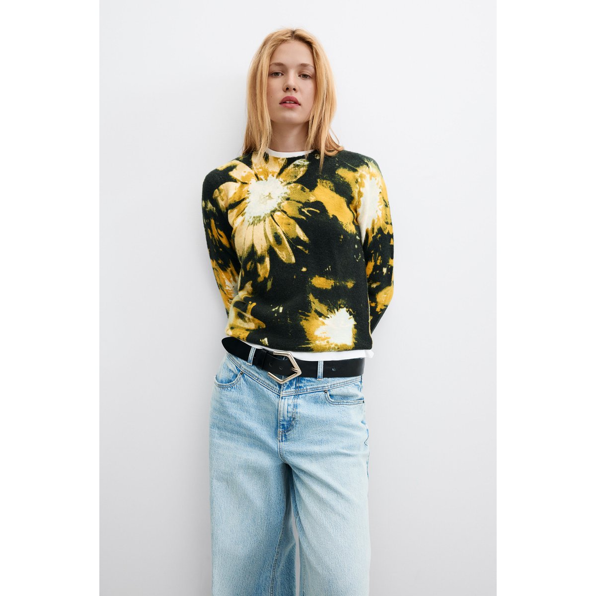 Pull à imprimé floral noir, DESIGUAL