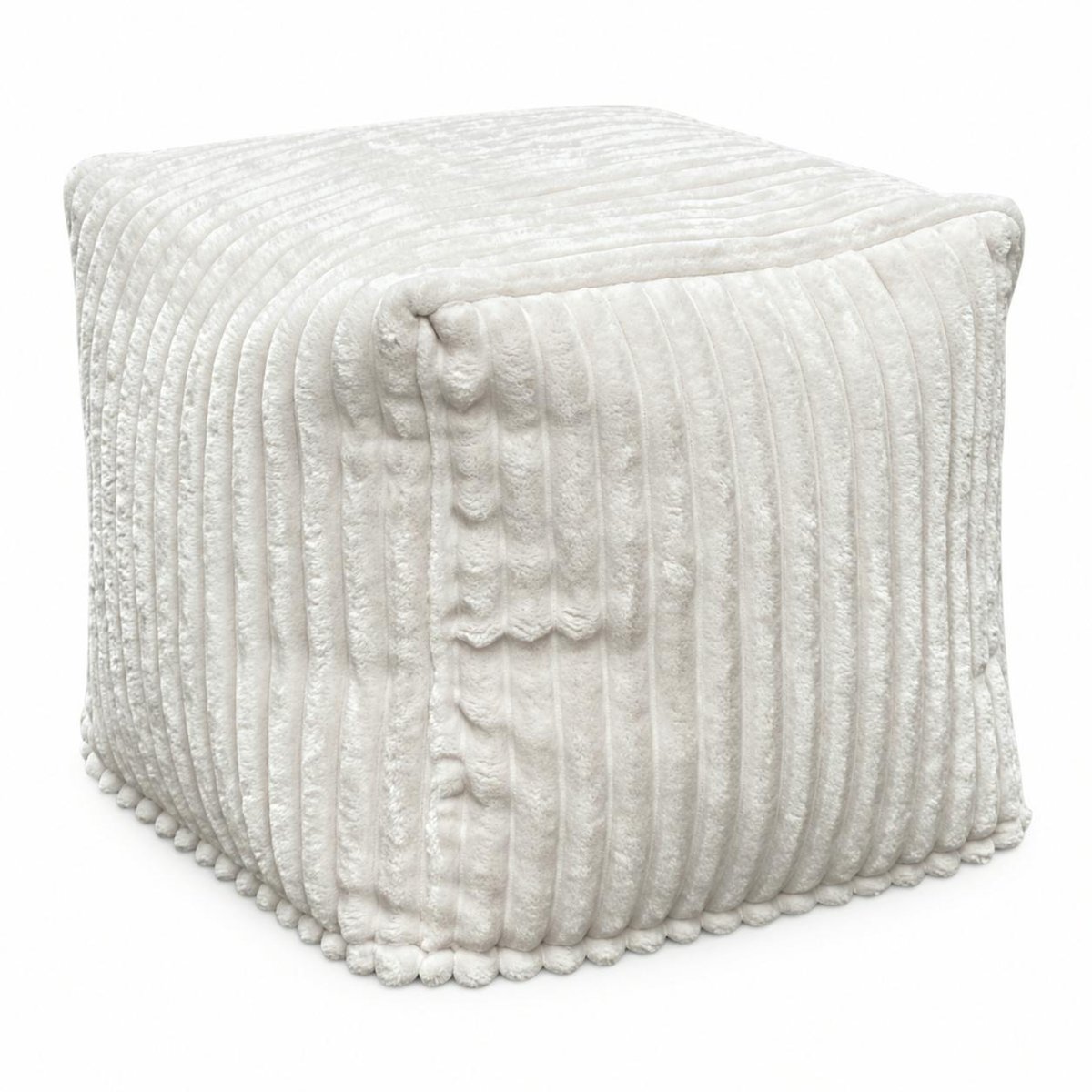 Pouf carré velours grosses côtes blanc VISBY blanc, PIER IMPORT