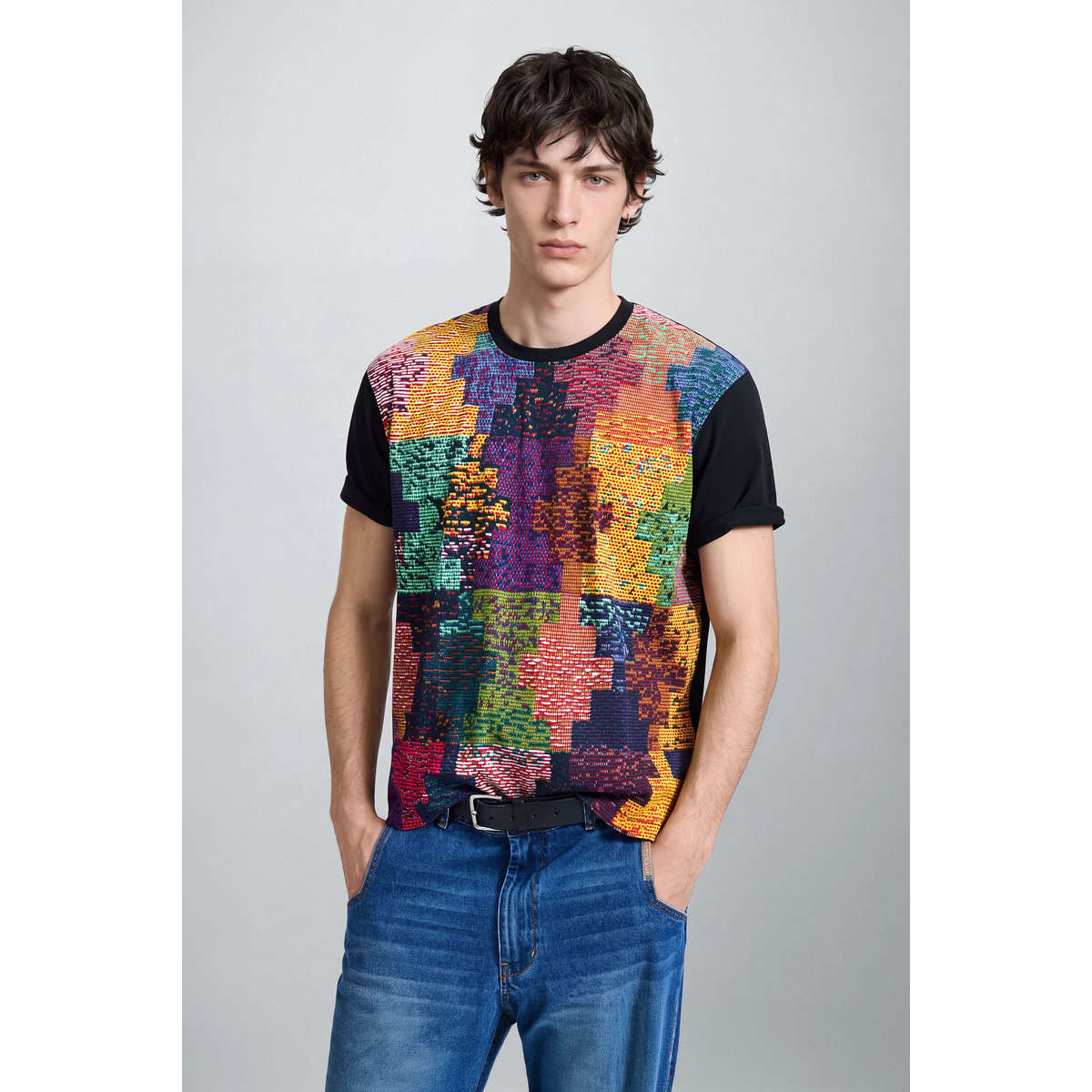 T-shirt à manches courtes imprimé noir, DESIGUAL