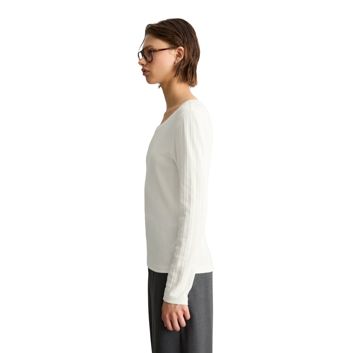 T-shirt à manches longues en jersey côtelé, coupe ajustée en pur coton biologique blanc, MARC O’POLO DENIM