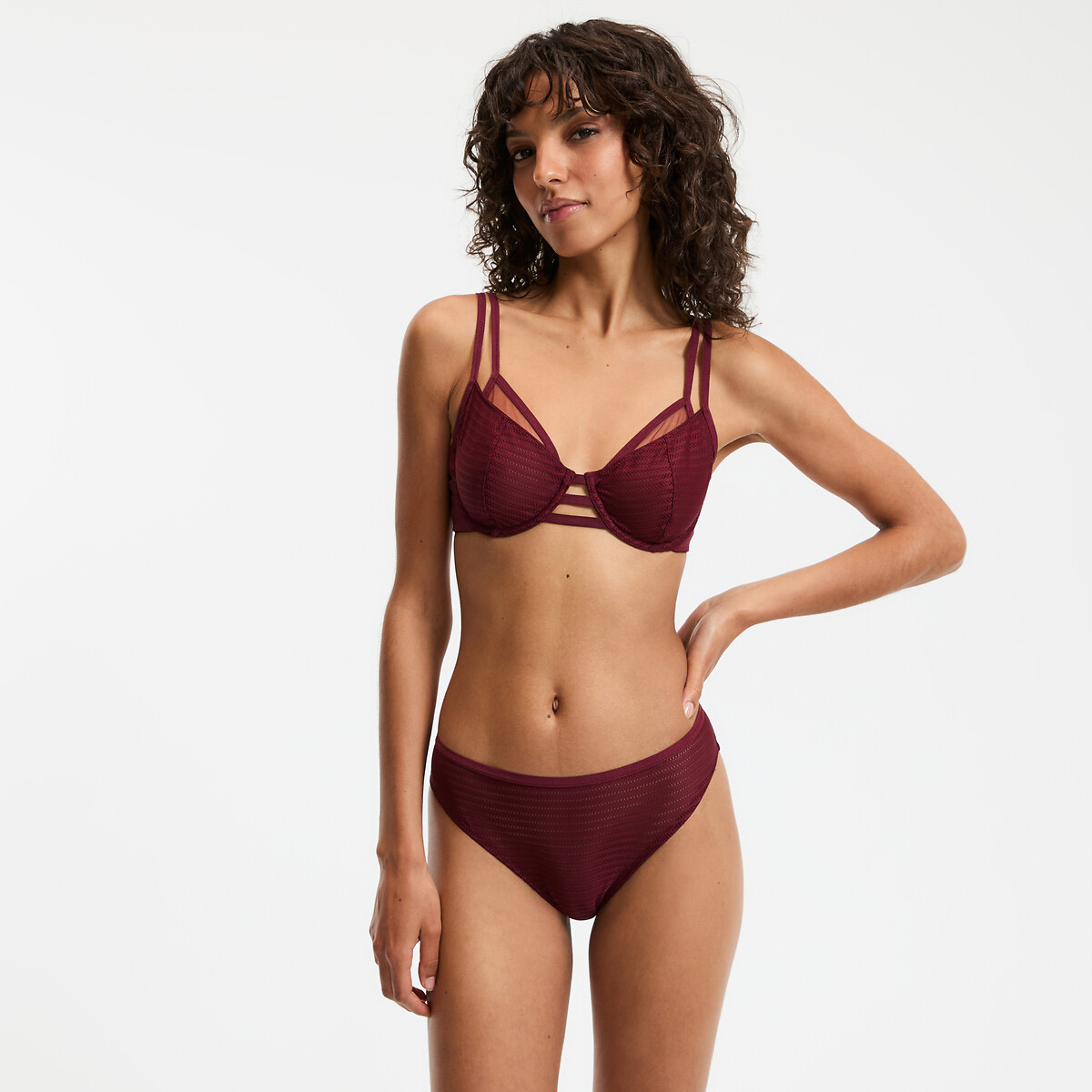 Braga de talle alto con encaje estampado burdeos, LA REDOUTE COLLECTIONS