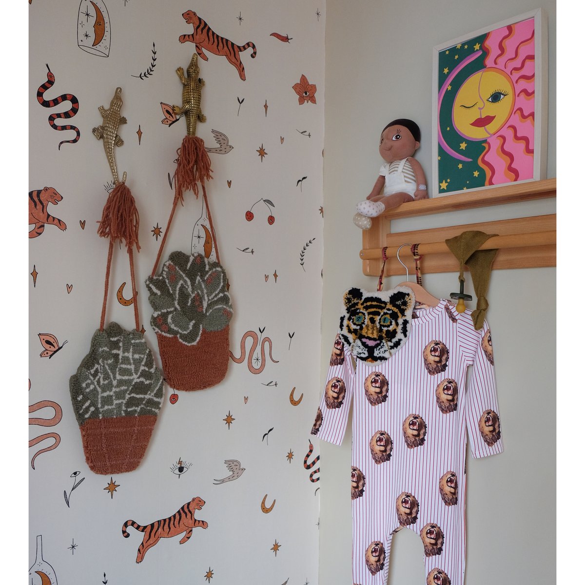 Décoration murale enfant laine LITTLE ALOE marron & vert, NATTIOT