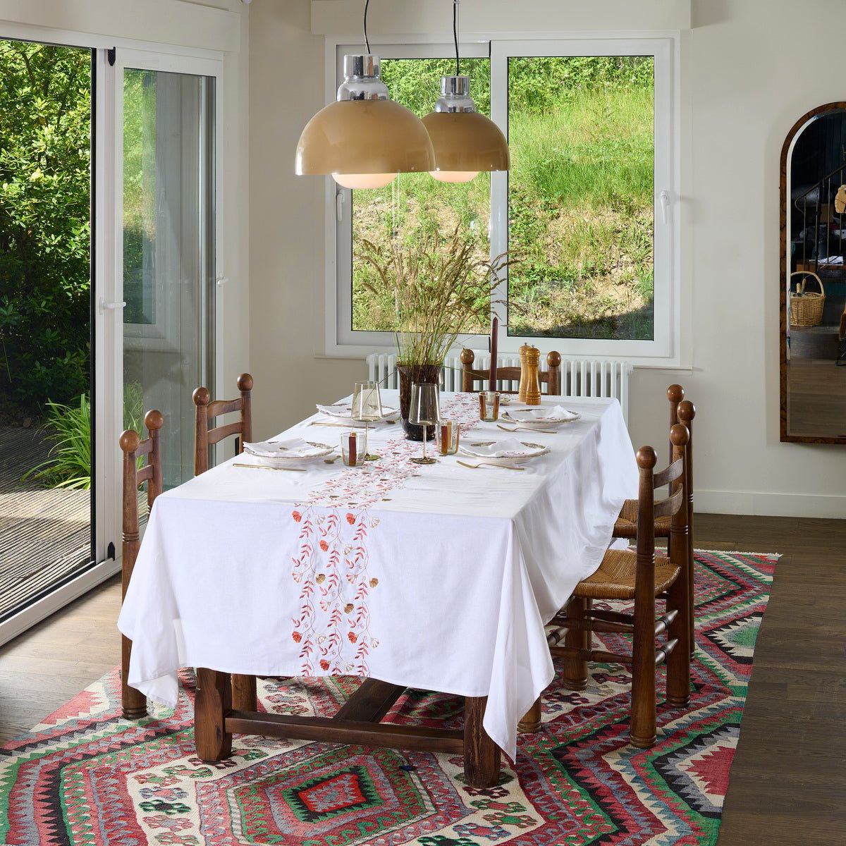 Nappe Floressa - Coton lavé brodé blanc, TRADITION DES VOSGES