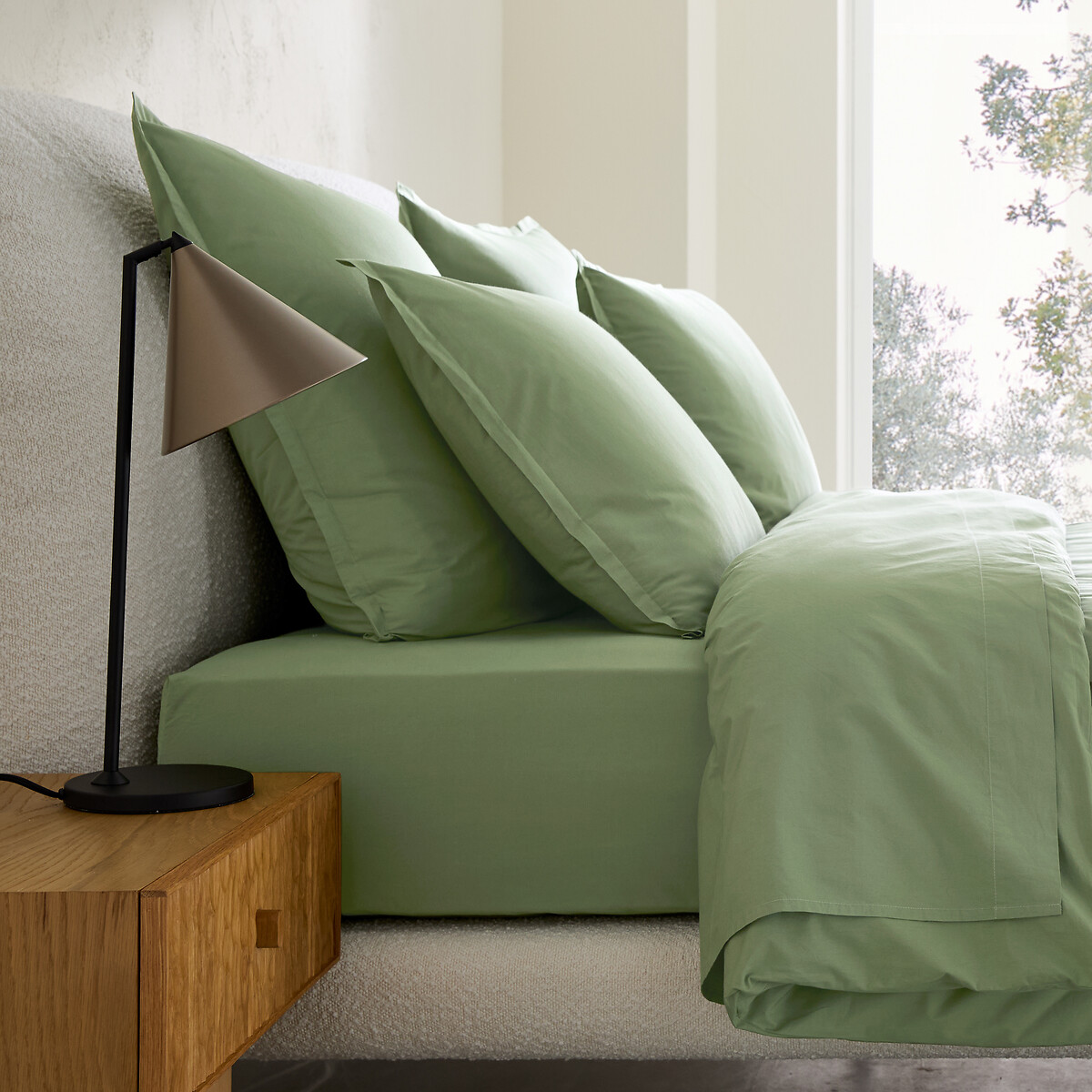 Sabbal Washed Cotton Percale 300 Thread Count Pillowcase veronese green, AM.PM