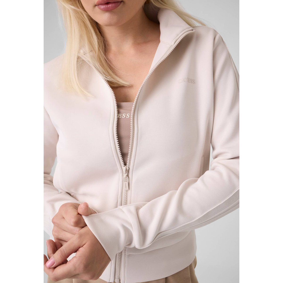 Sweatshirt À Col Montant beige, GUESS