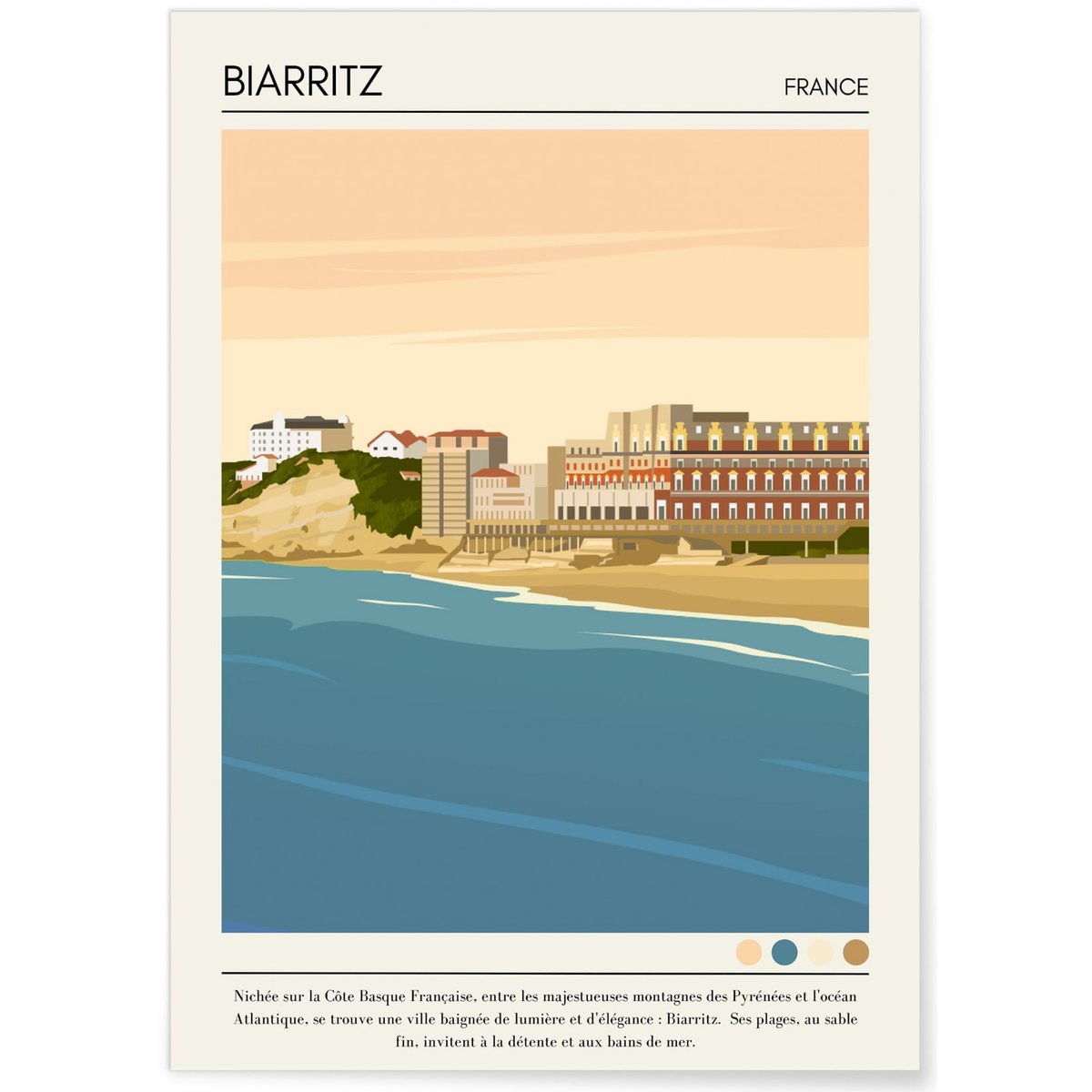 Affiche ville Biarritz Vintage blanc, L'AFFICHERIE