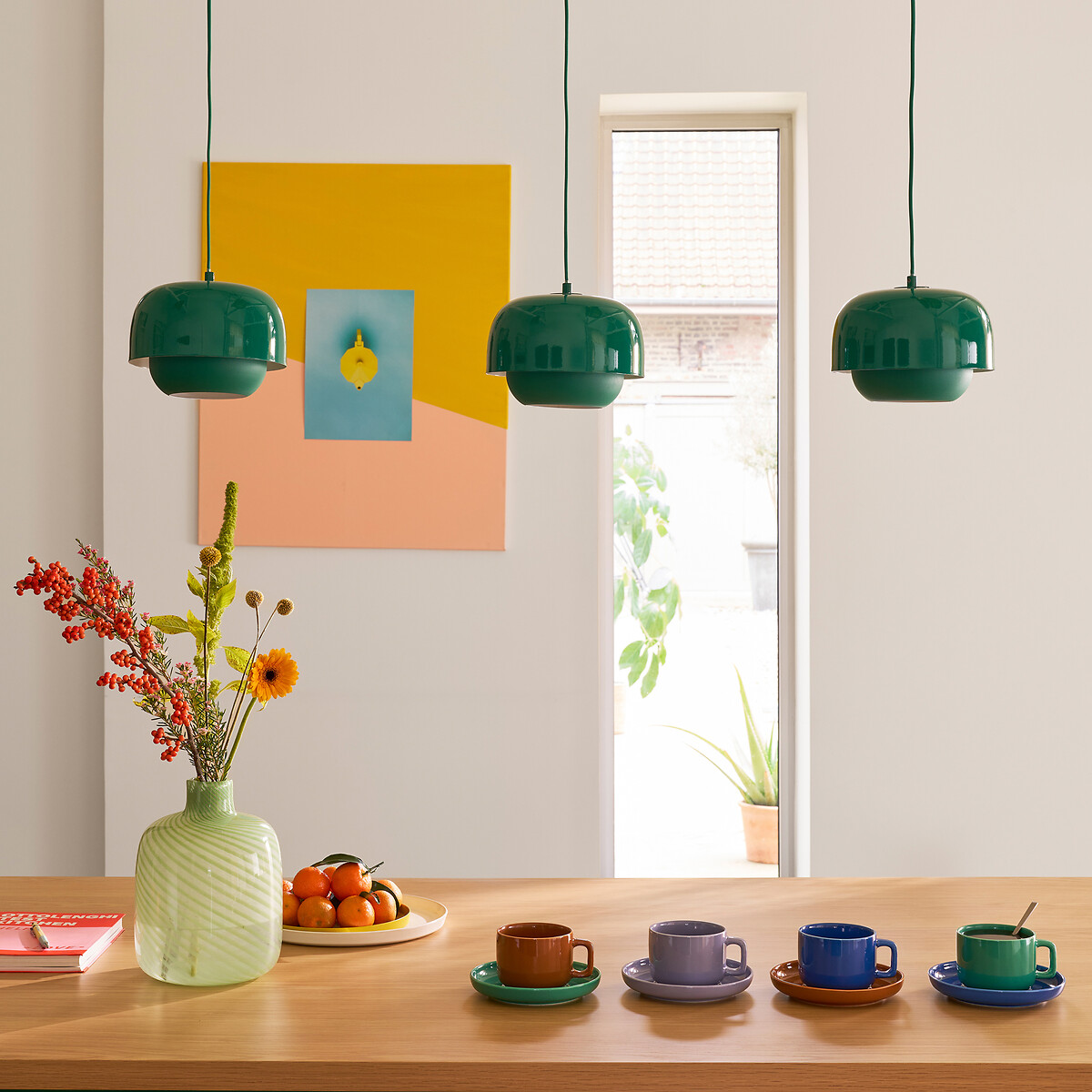 Hanging Lamp in Coloured Iron Ø21.4cm Kinoko green, LA REDOUTE INTERIEURS