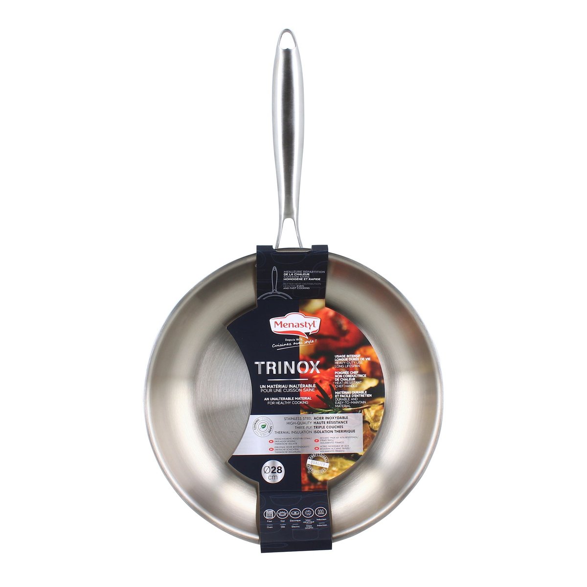 Poêle 28cm en acier inoxydable, TRINOX inox, MENASTYL