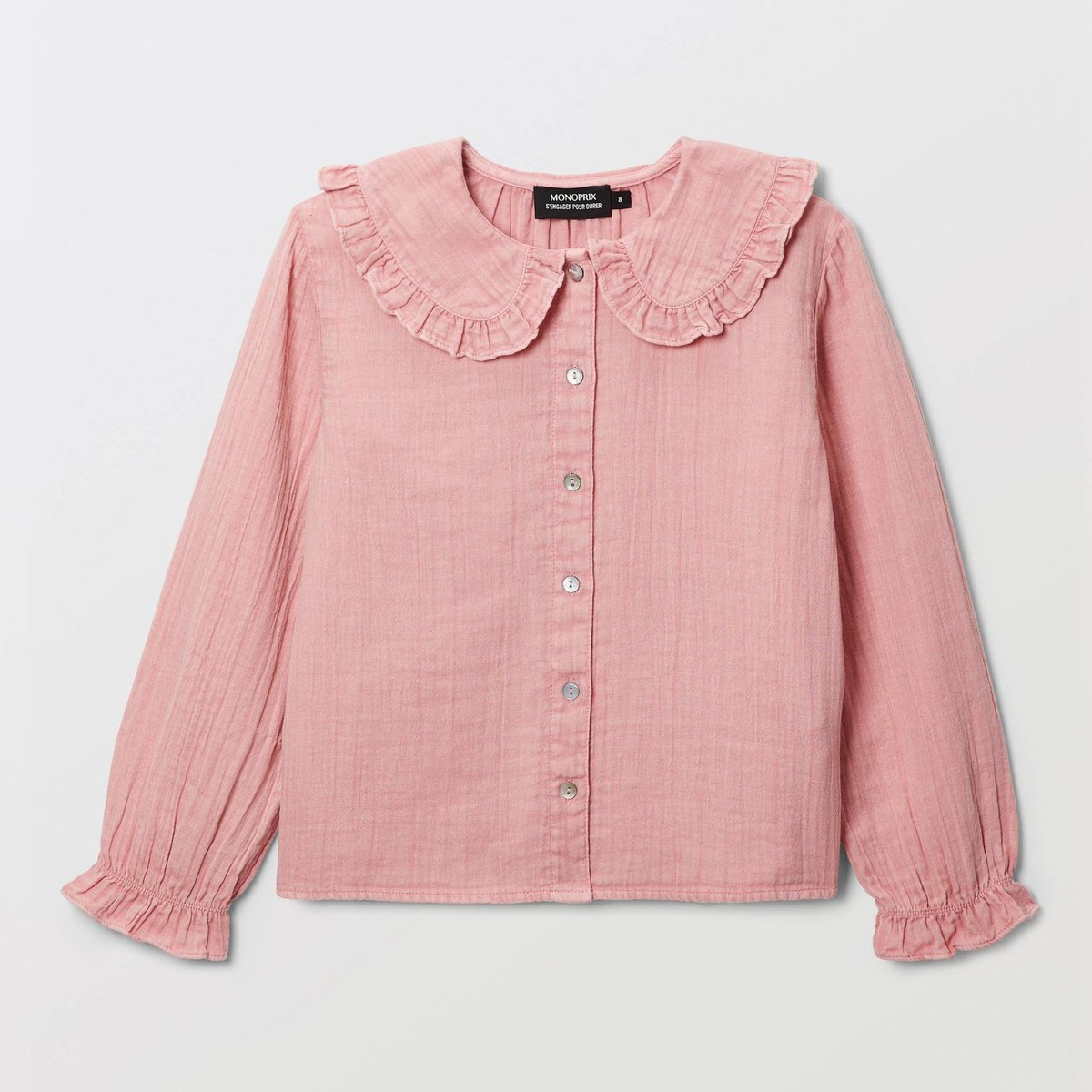 Blouse col claudine en gaze de coton soie, MONOPRIX