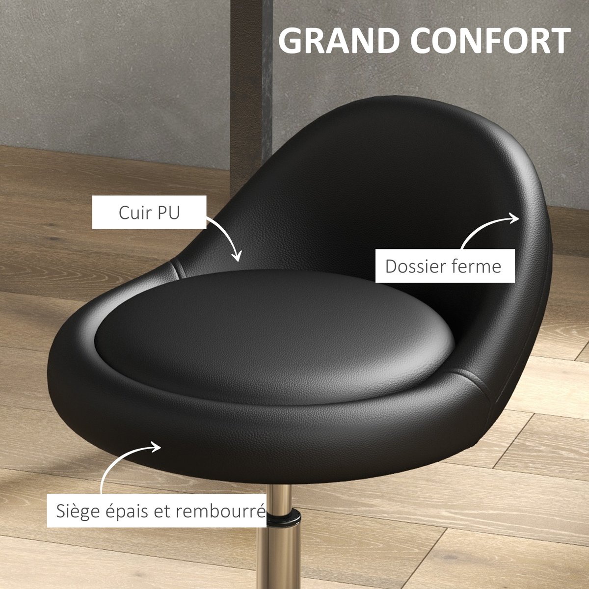 Tabouret de salon Revêtement synthétique noir, HOMCOM