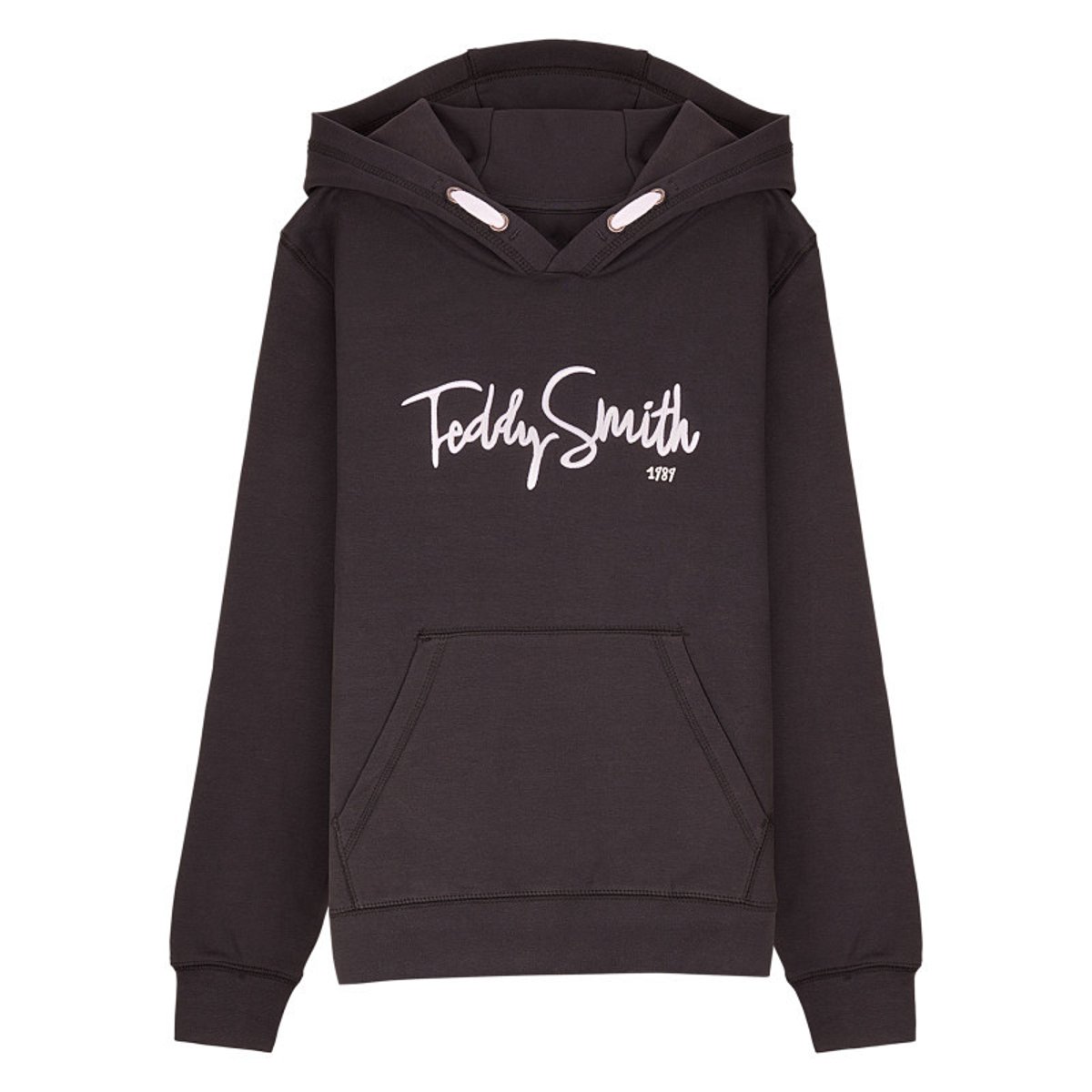Sweat à capuche en coton noir uni à coupe droite avec le nom de la marque noir, TEDDY SMITH