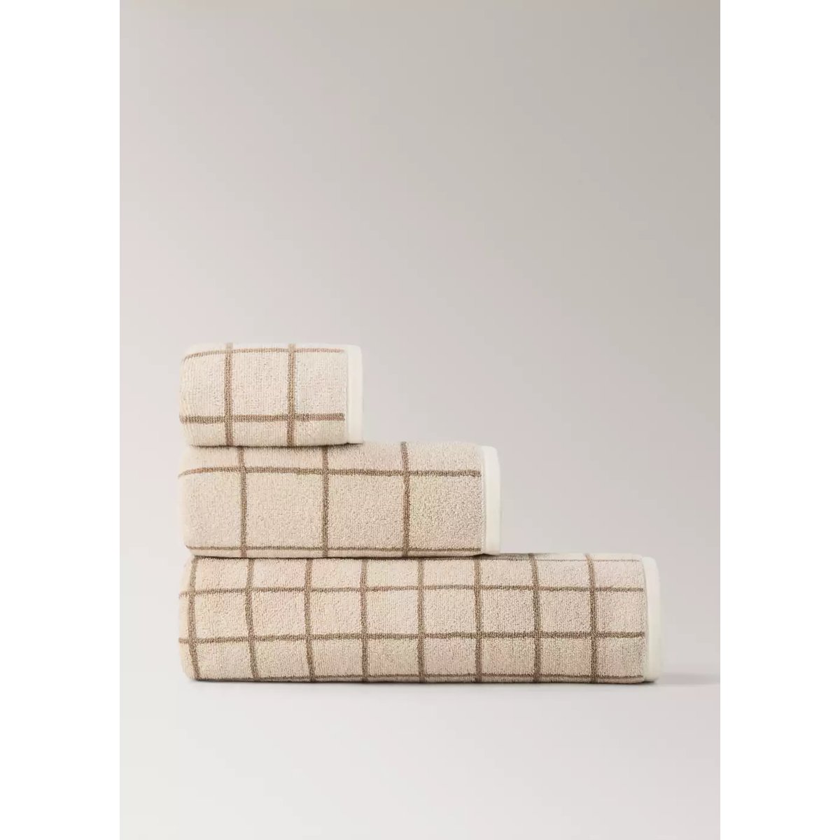 Drap de bain coton bouclette à carreaux marron, MANGO HOME