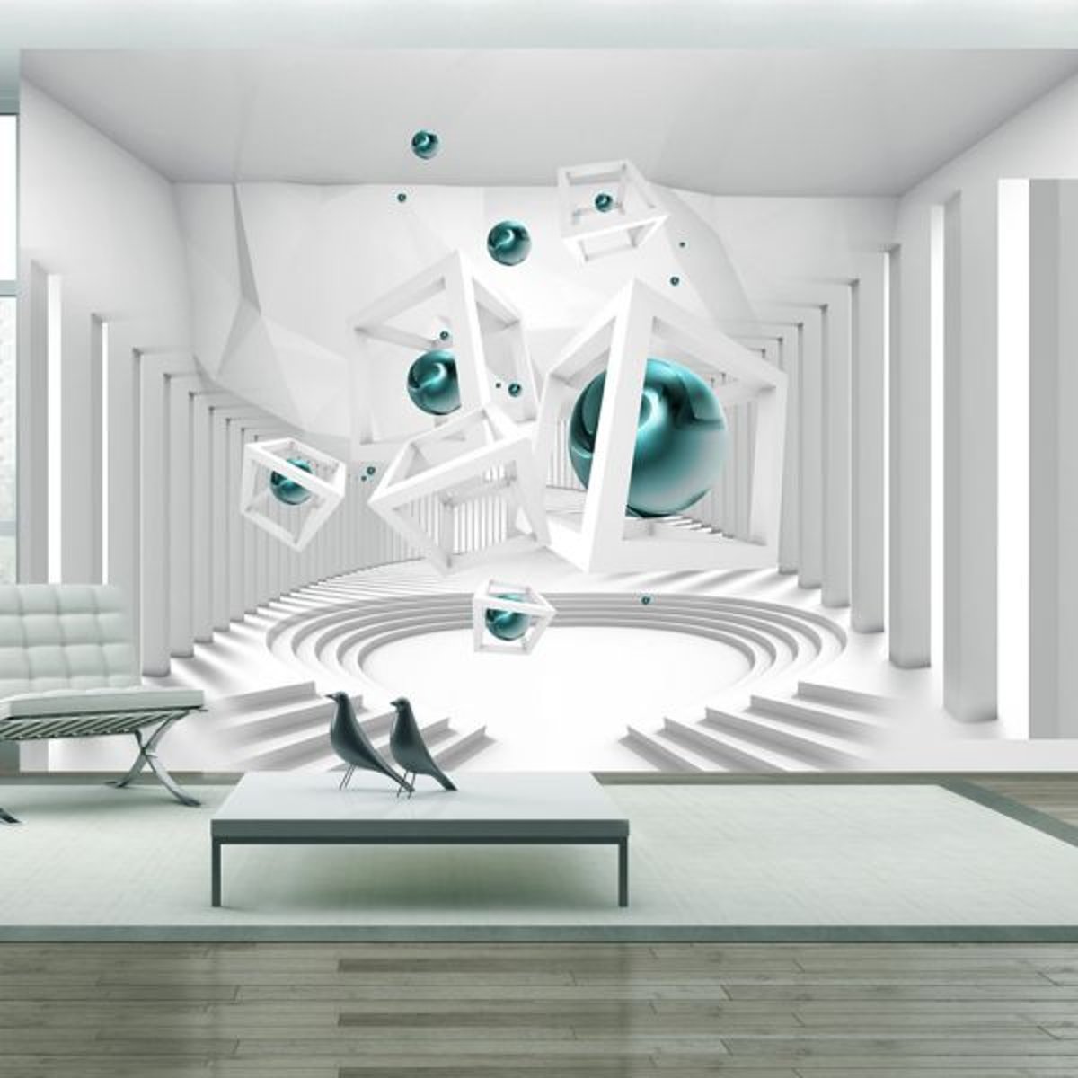 Papier peint intissé panoramique Abstractions Corridor of Geometry bleu, EDEN