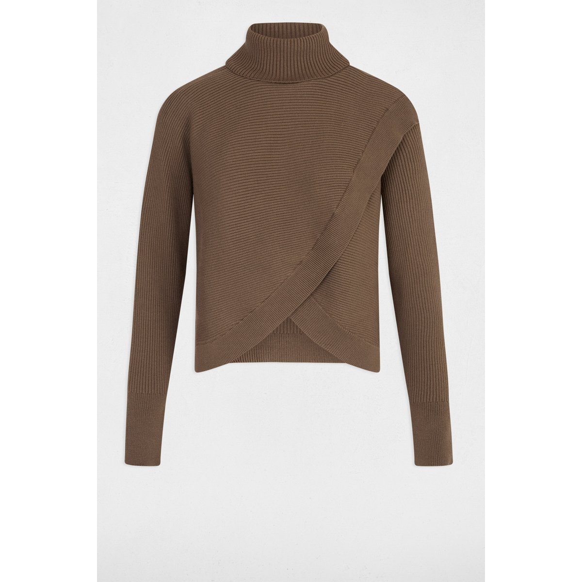 Pull manches longues effet croisé vert kaki, MORGAN