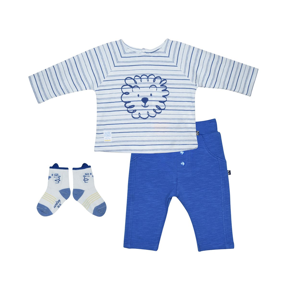 Tshirt pantalon chaussettes lemy maille naissance bleu, SUCRE D'ORGE