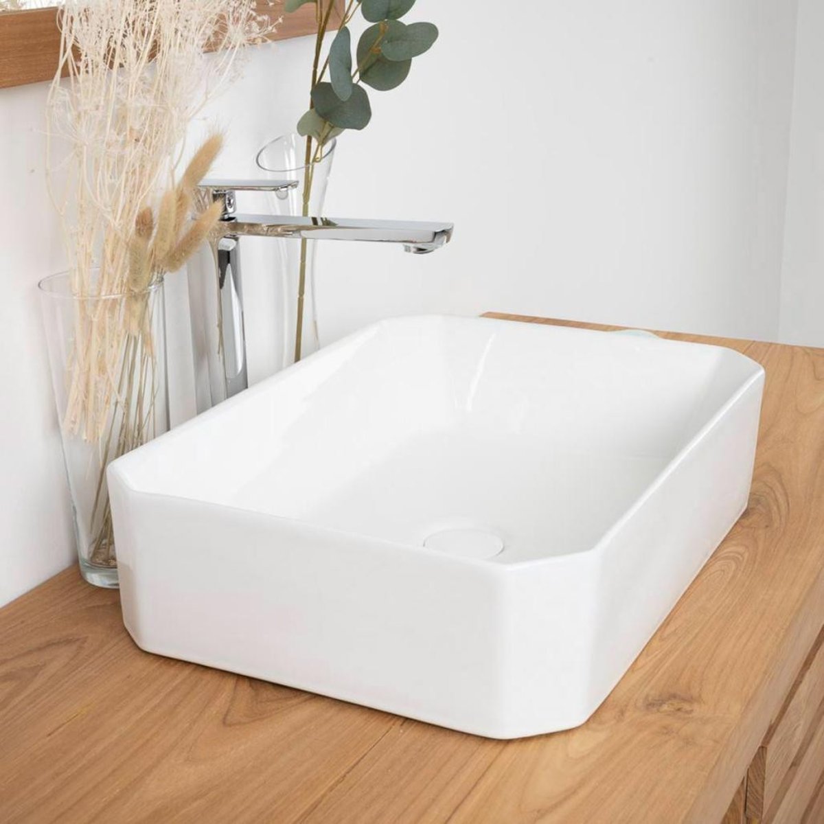 Vasque en céramique rectangle à poser 50 cm MIKA blanc, WANDA COLLECTION