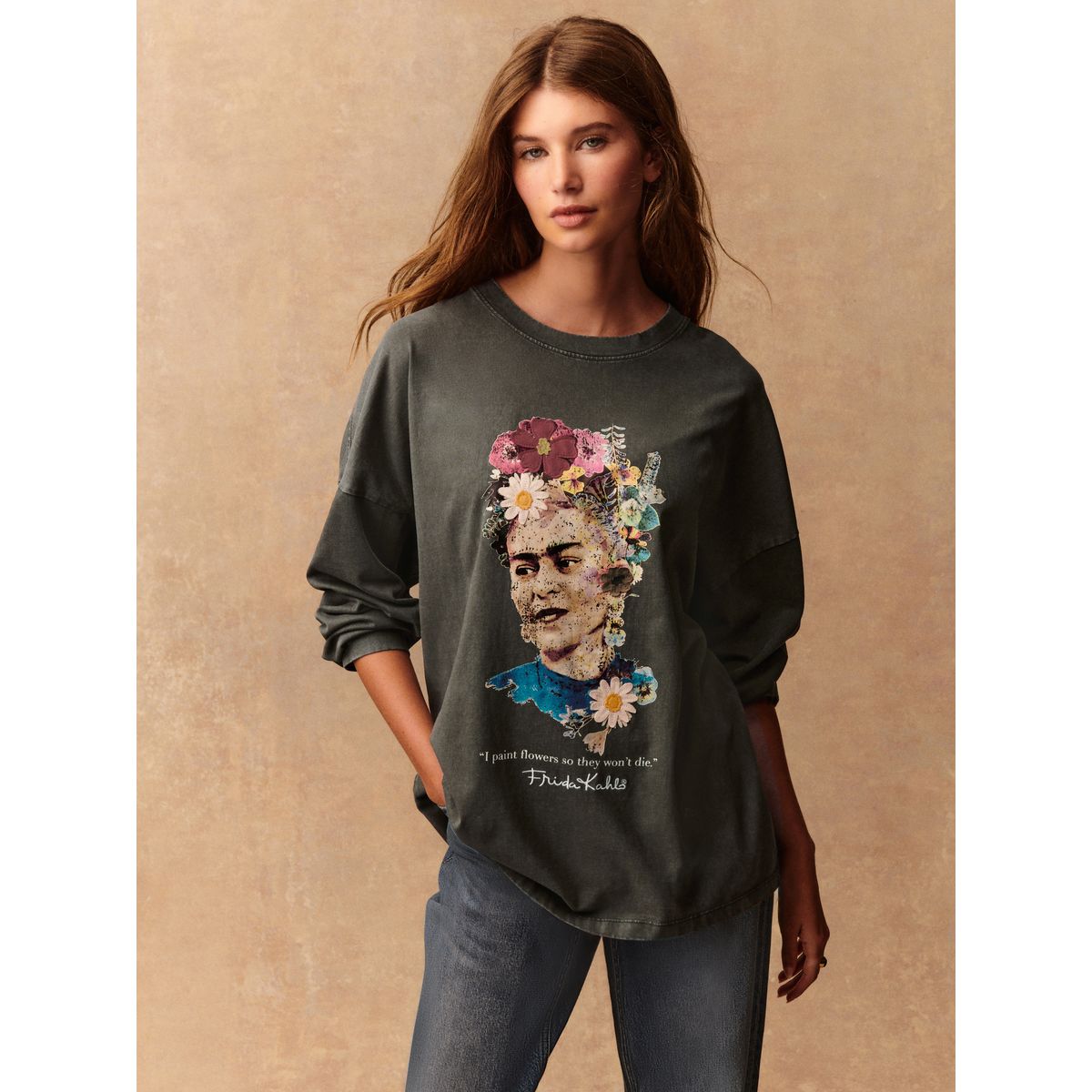 T-shirt manches longues graphique frida kahlo gris anthracite, NEXT