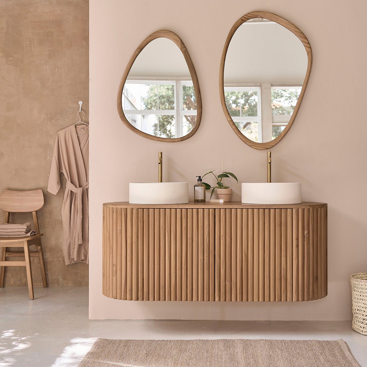 Meuble de salle de bain en teck massif 140 cm BELIZE naturel, BERAH GETAH