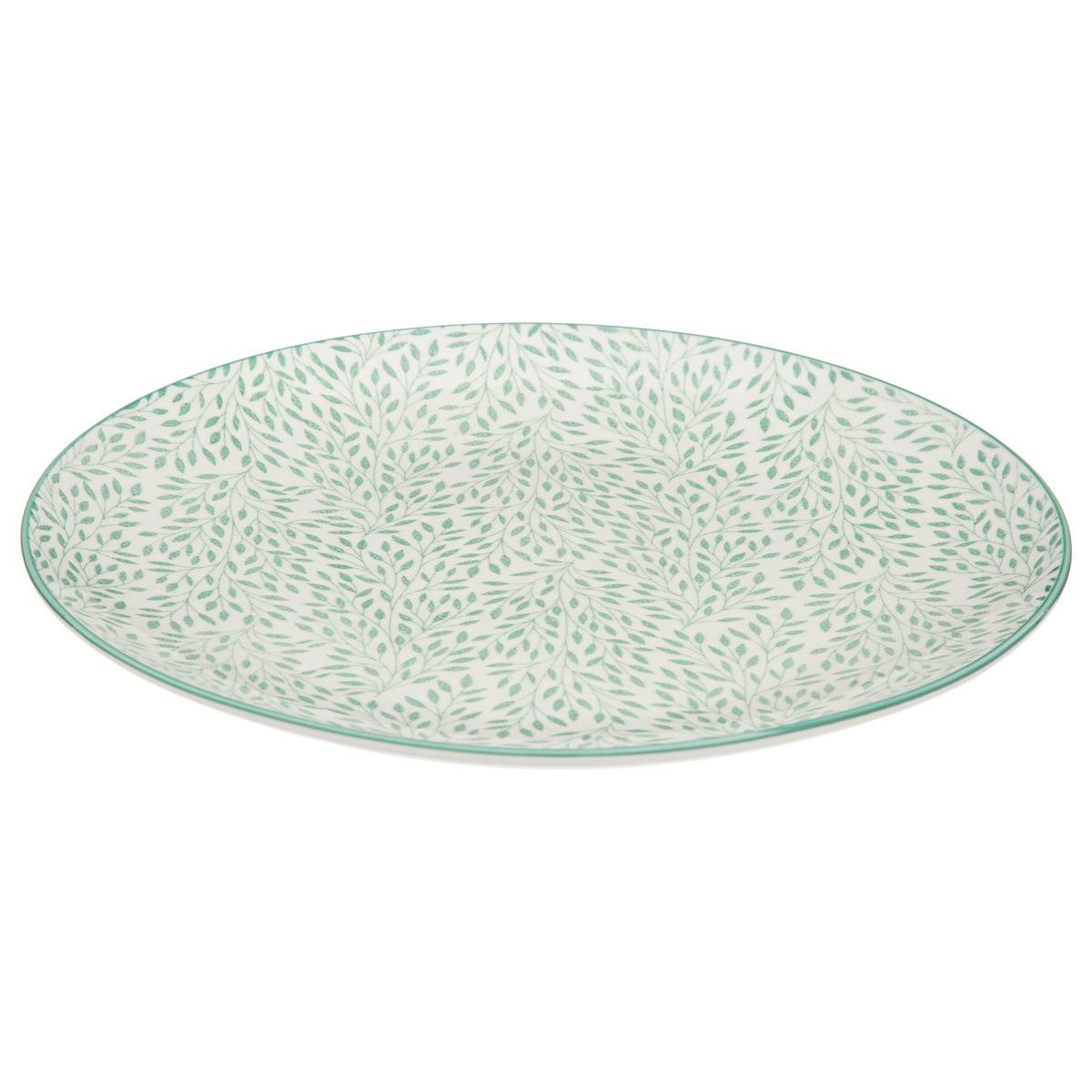 Lot de 6 assiettes plates en céramique JASMIN vert, SECRET DE GOURMET