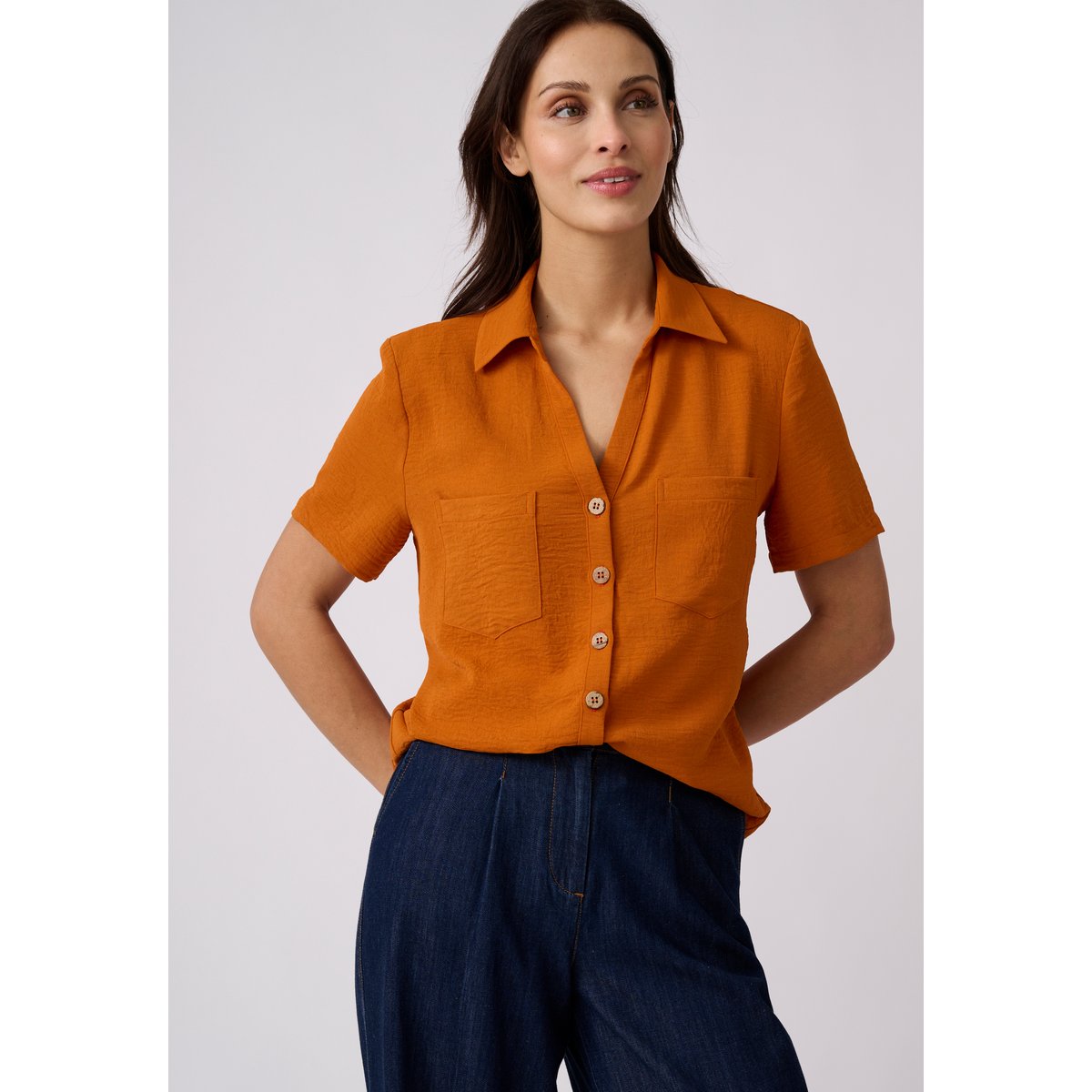 Chemisier tissu crêpe effet froissé orange ambre, DAMART