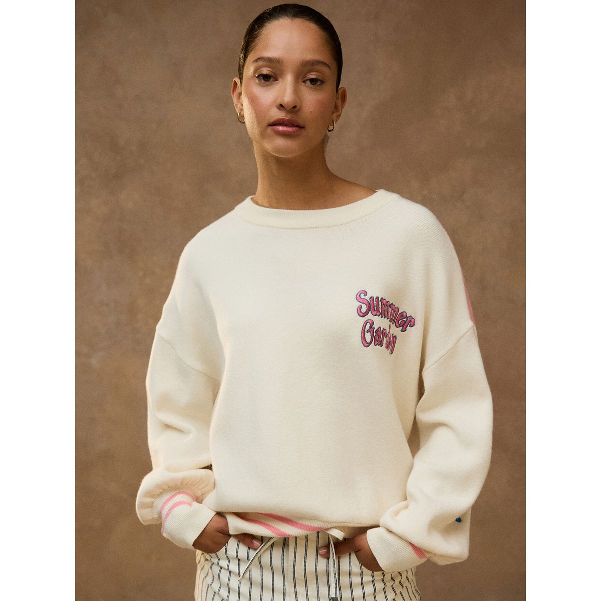Sweat aspect maille à motif citron écru/rose, NEXT