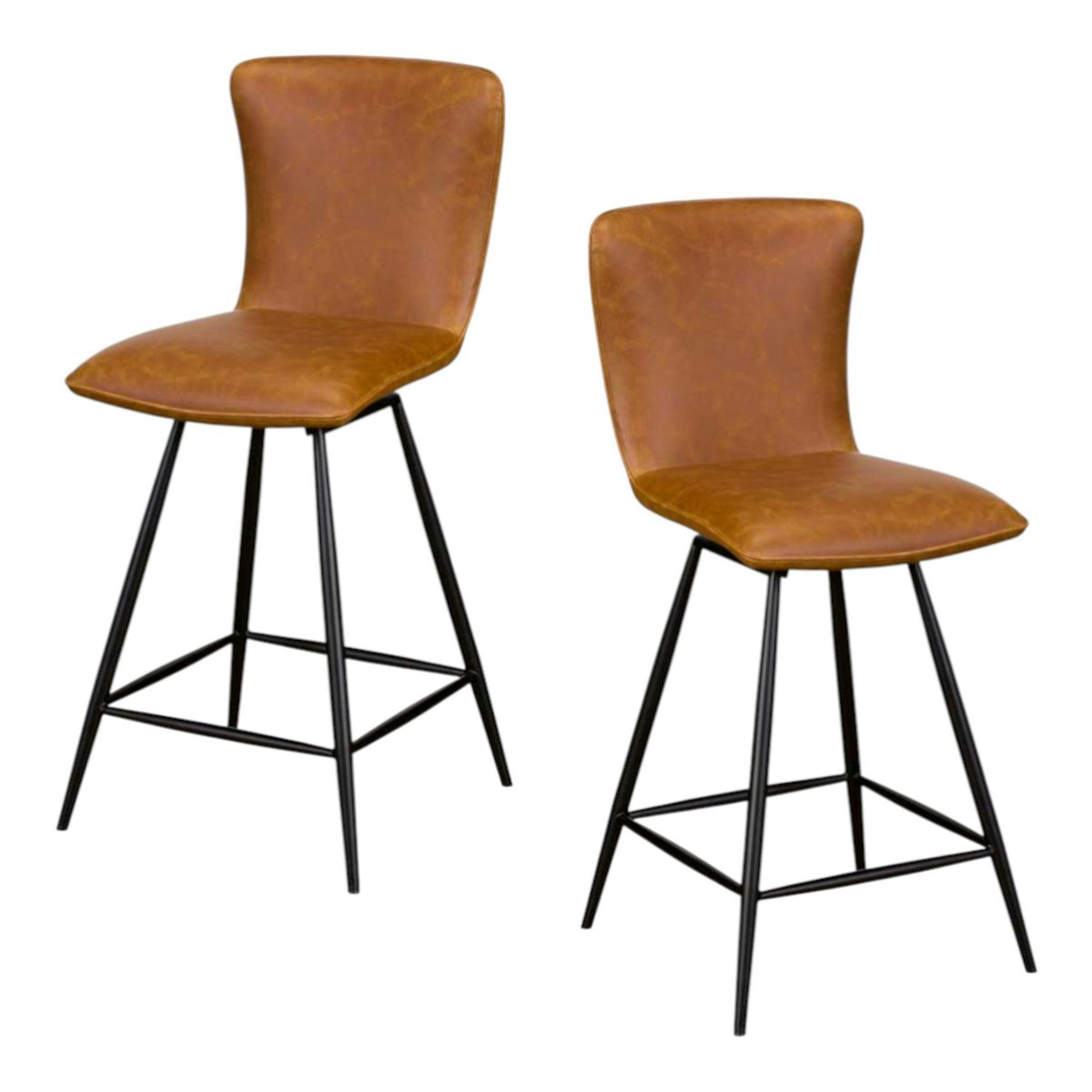 Chaise de bar pivotante camel à dossier courbe (lot de 2) OKA marron, PIER IMPORT