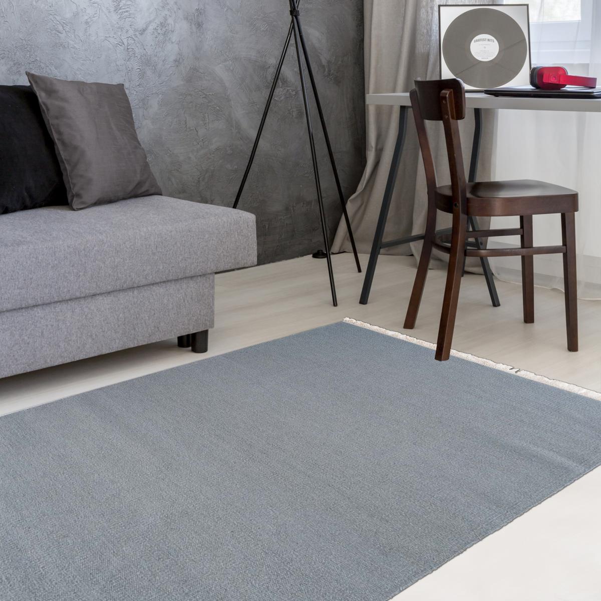 Tapis kilim fait main en laine motif uni LYN12 BAYA IBAY gris souris, UN AMOUR DE TAPIS