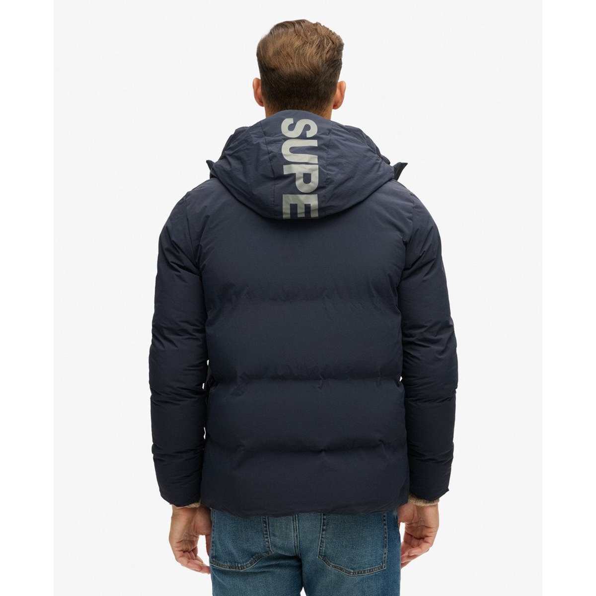 Doudoune droite à capuche bleu marine éclipse, SUPERDRY