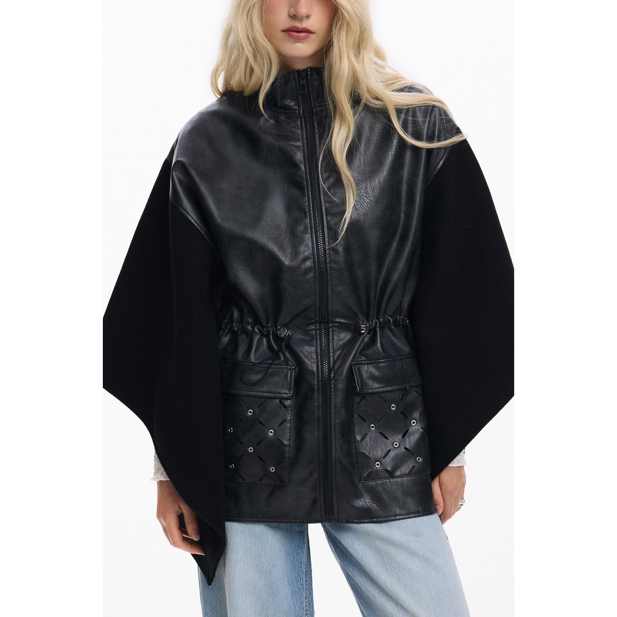Poncho combiné effet cuir noir, DESIGUAL