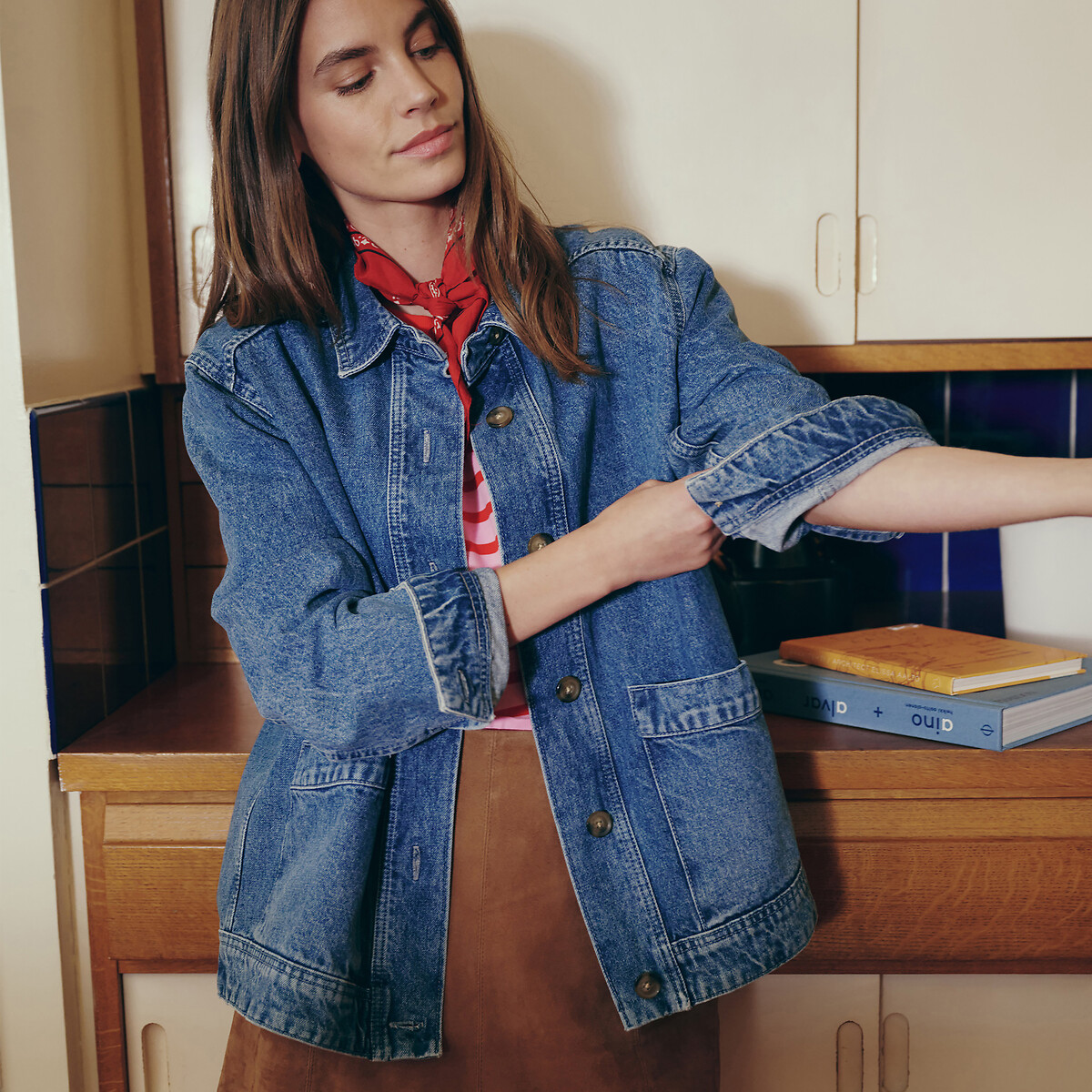 Veste ample en denim, Signature LEONY bleu stone, LA REDOUTE COLLECTIONS