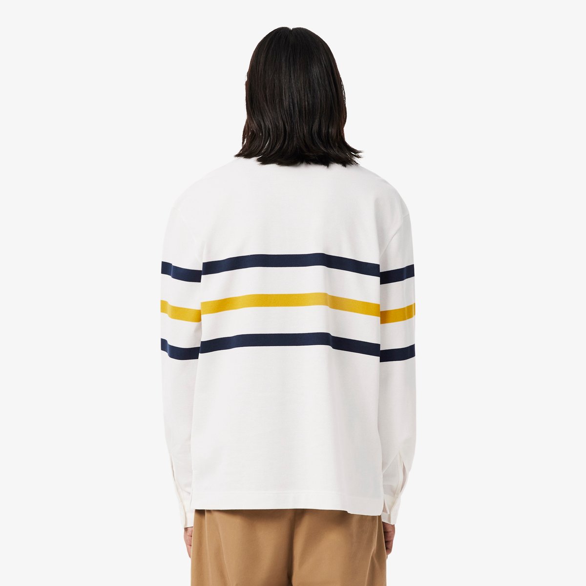 Polo rugby Piqué rayé relaxed fit blanc-70v, LACOSTE