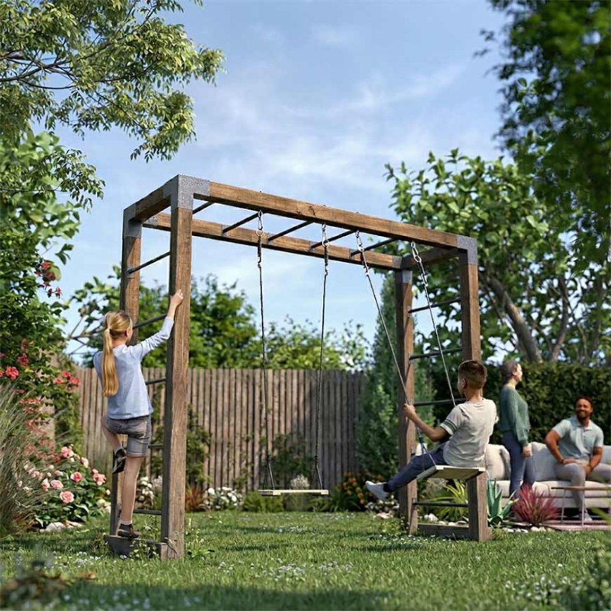 Aire de jeux multi-activités en bois HECTOR marron, SOULET