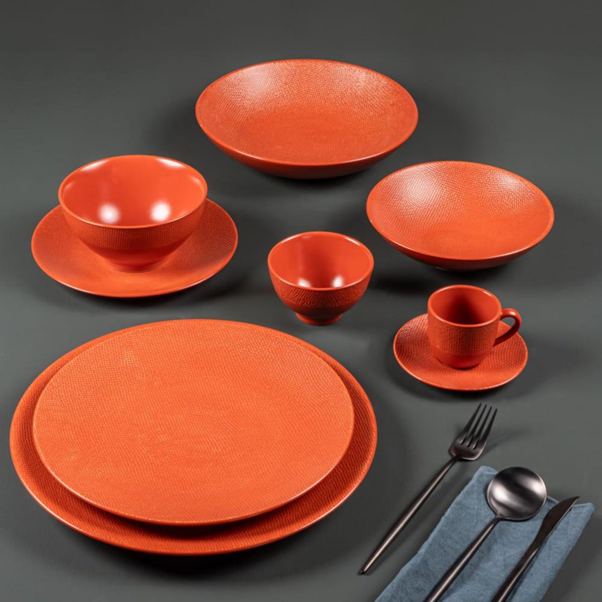 Service d'assiettes Vésuvio 12 pièces - VÉSUVIO orange, TABLE PASSION