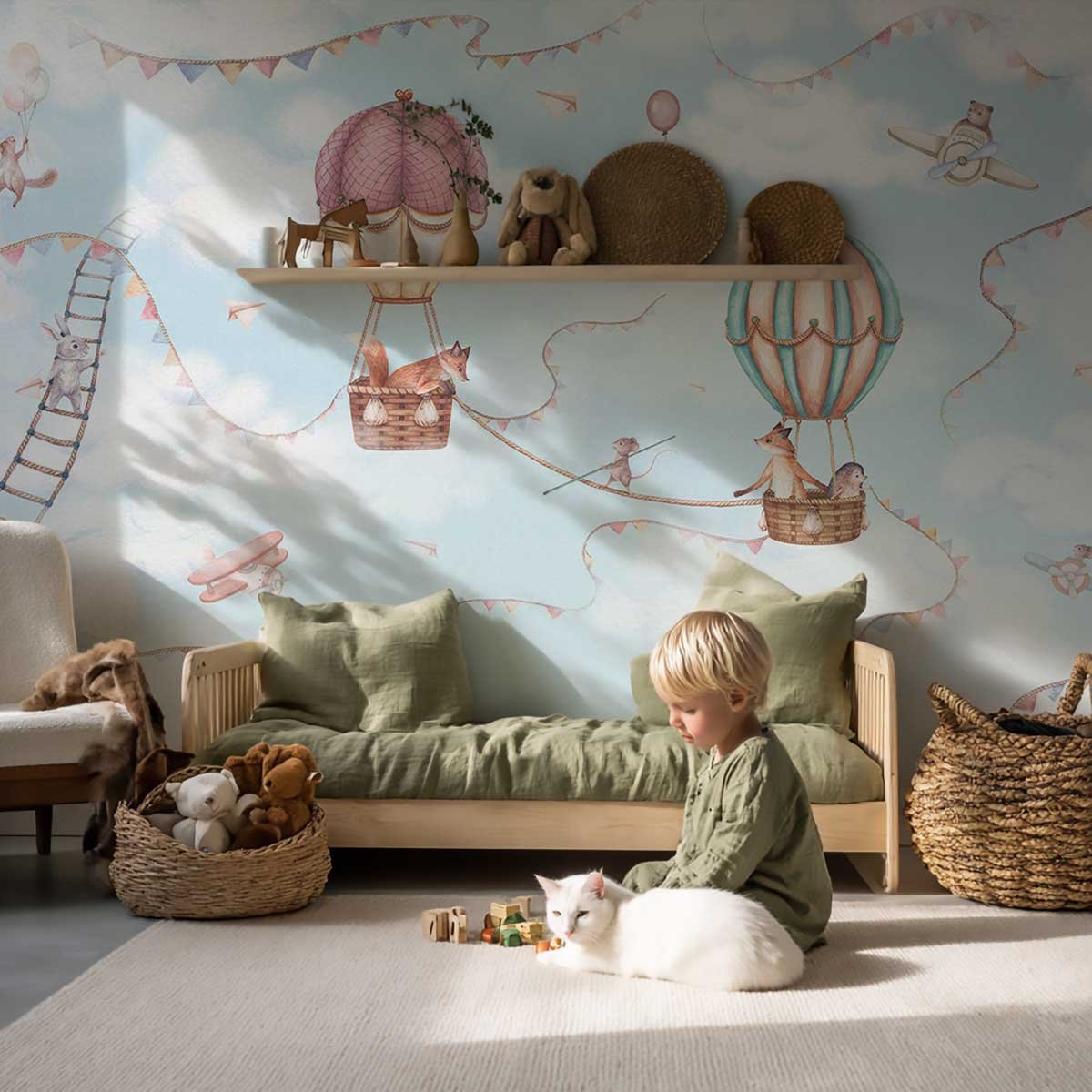 Papier peint nuages La Vie dans les Nuages bleu, HEXOA