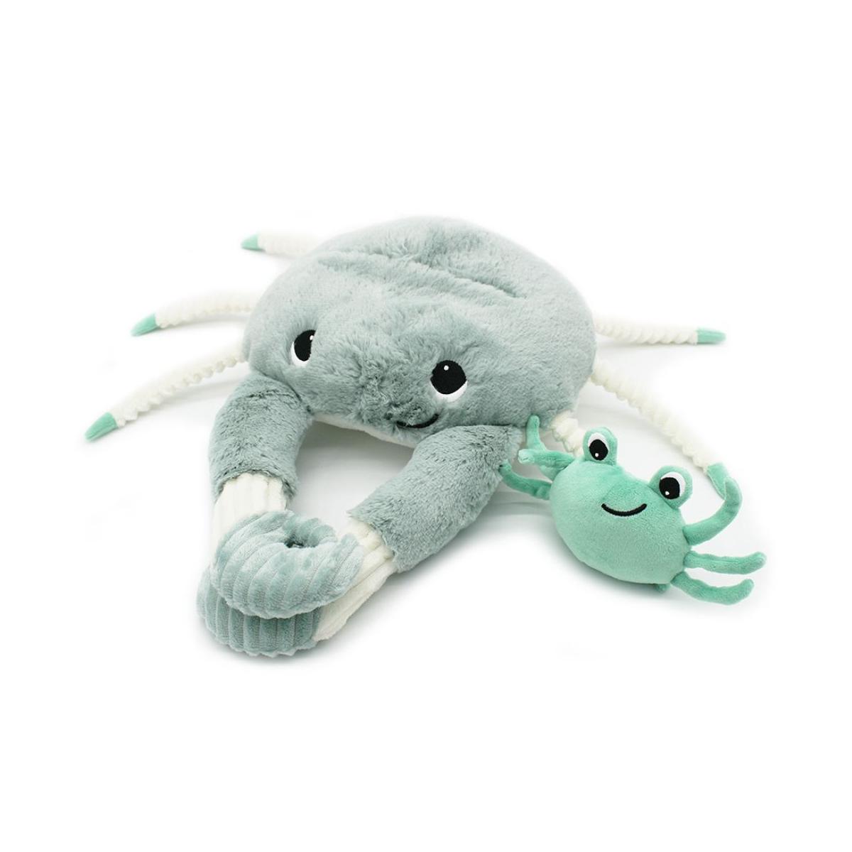 Peluche Cassecou le crabe et son bébé vert d'eau, blanc, noir, LES DEGLINGOS